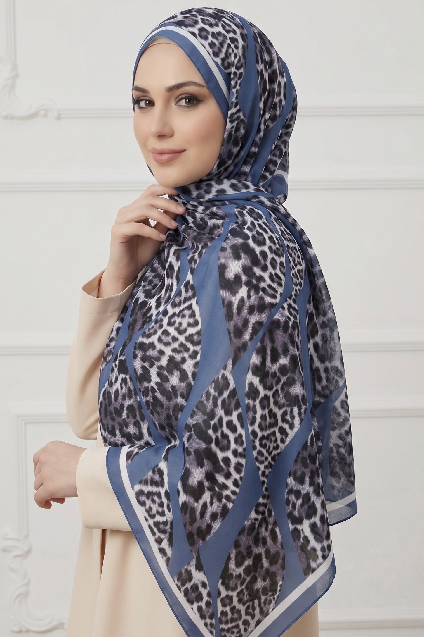 Baskılı Desenli Soft Şal Indigo - 29271-INDIGO - 1