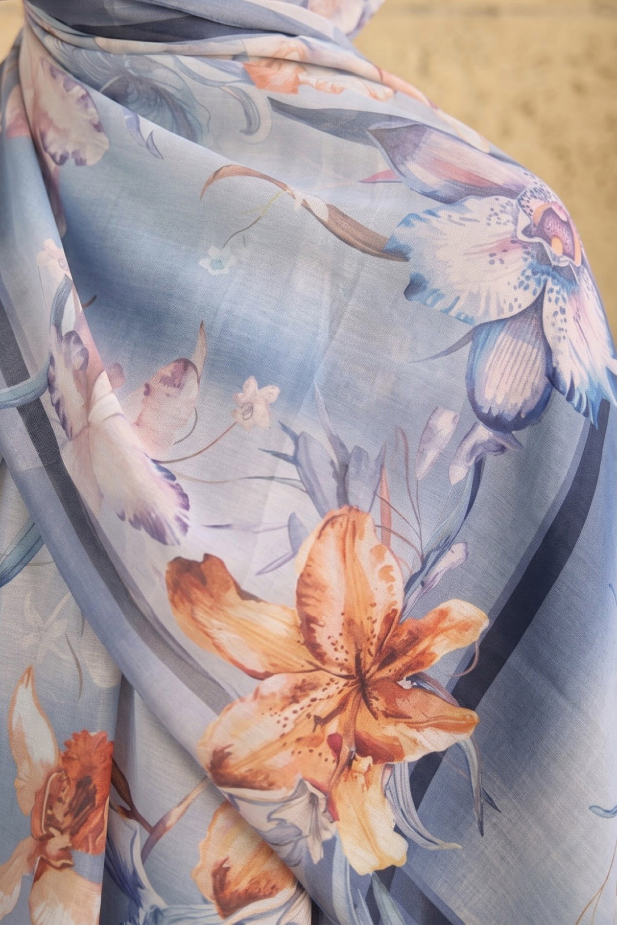 Baskılı Desenli Soft Şal Indigo - 29273-INDIGO - 2
