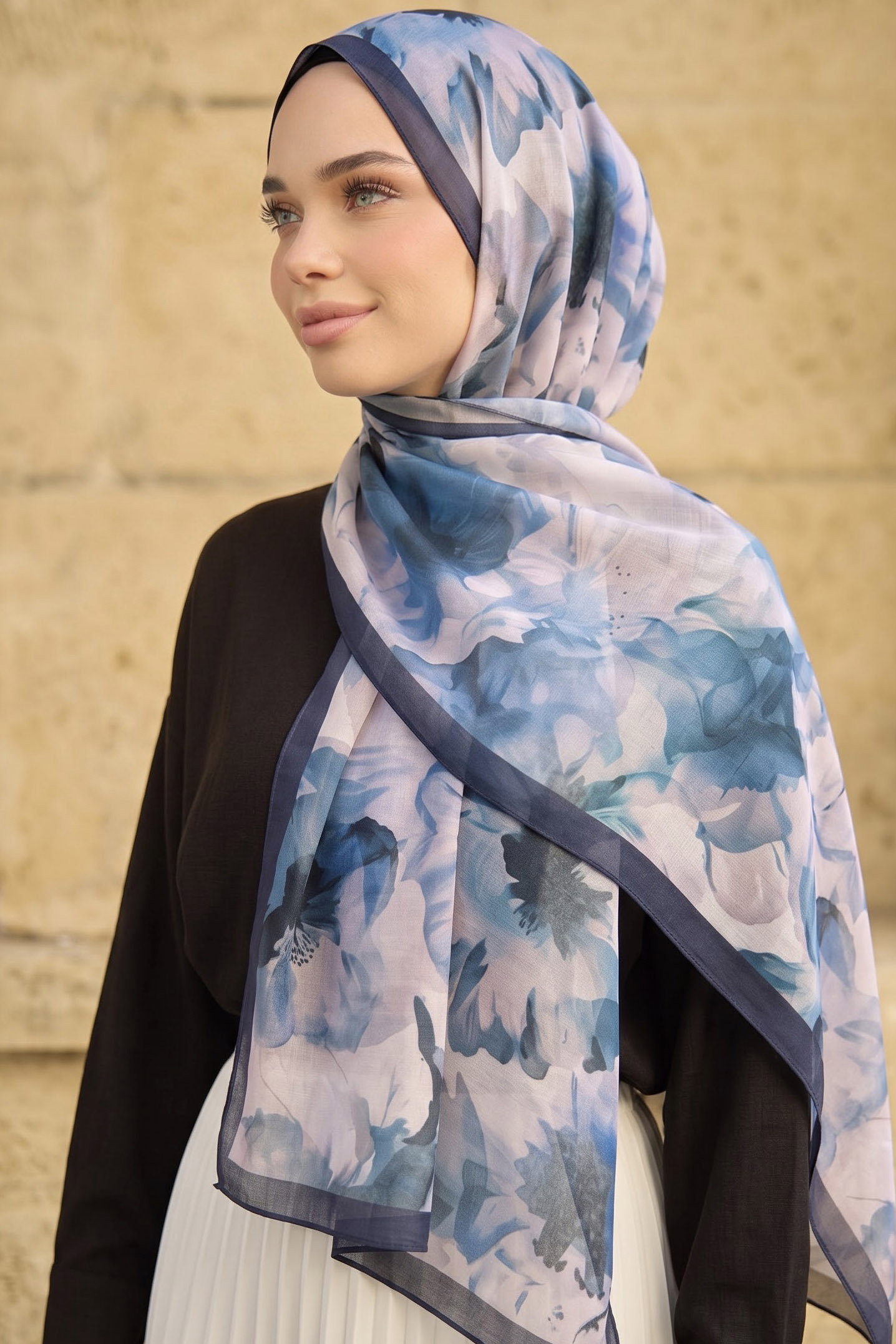Baskılı Desenli Soft Şal Indigo - 29275-INDIGO - 1