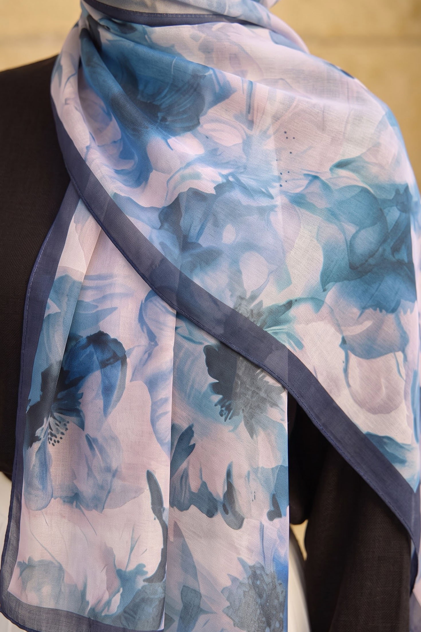 Baskılı Desenli Soft Şal Indigo - 29275-INDIGO - 2