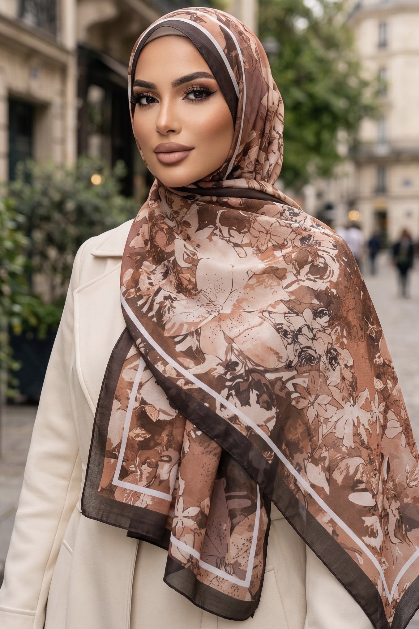 Baskılı Desenli Soft Şal Kahve - 29260-KAHVE - 1