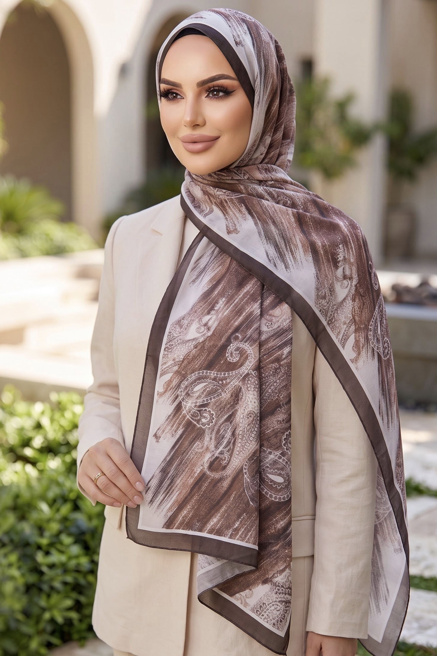 Baskılı Desenli Soft Şal Kahve - 29261-KAHVE - 1