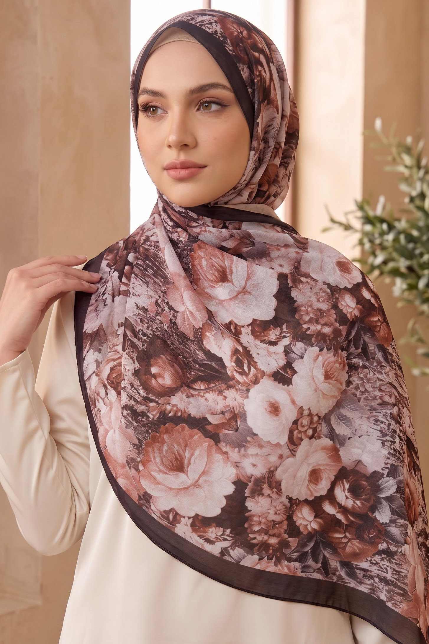 Baskılı Desenli Soft Şal Kahve - 29264-KAHVE - 1