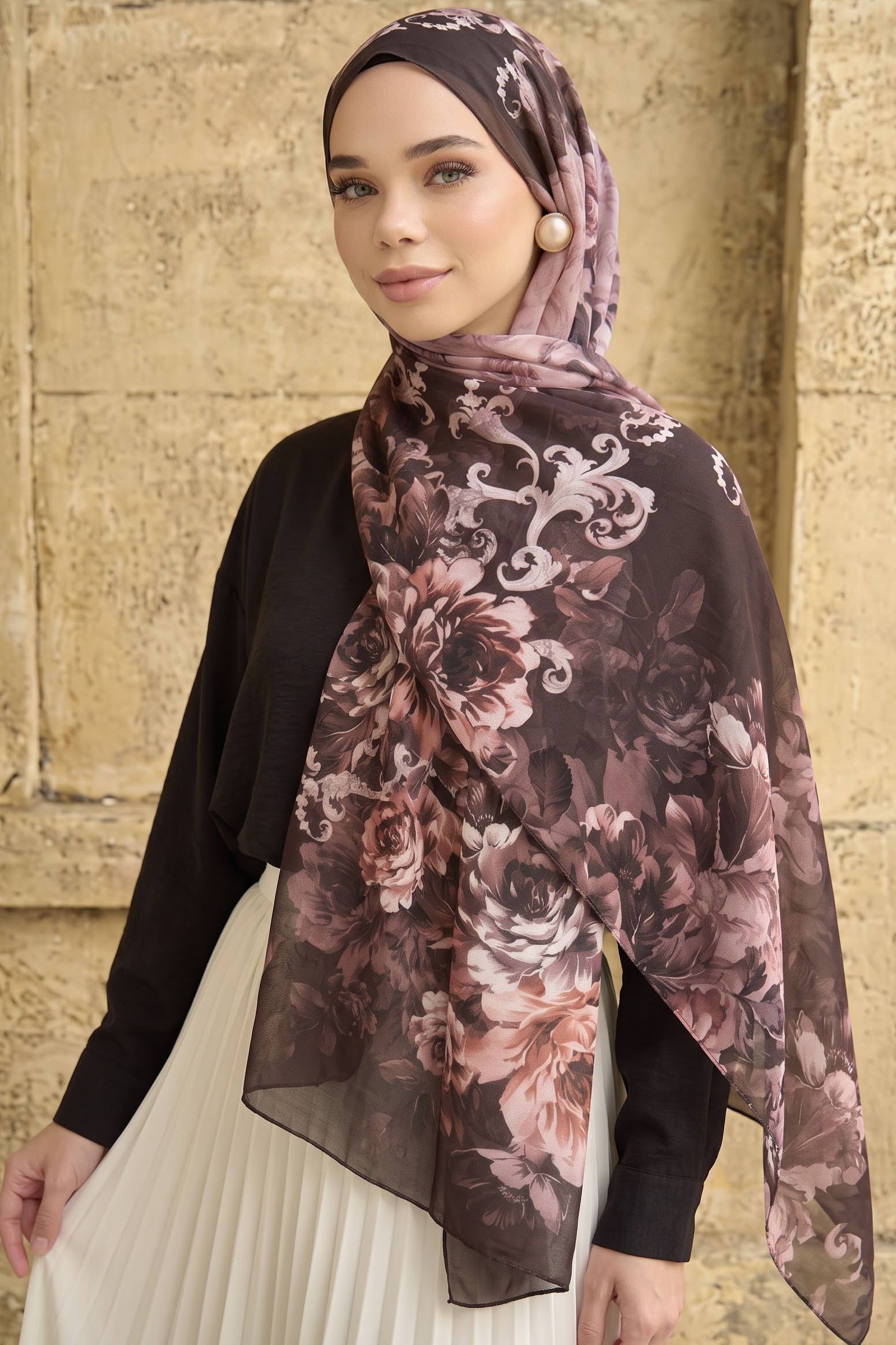 Baskılı Desenli Soft Şal Kahve - 29265-KAHVE - 1