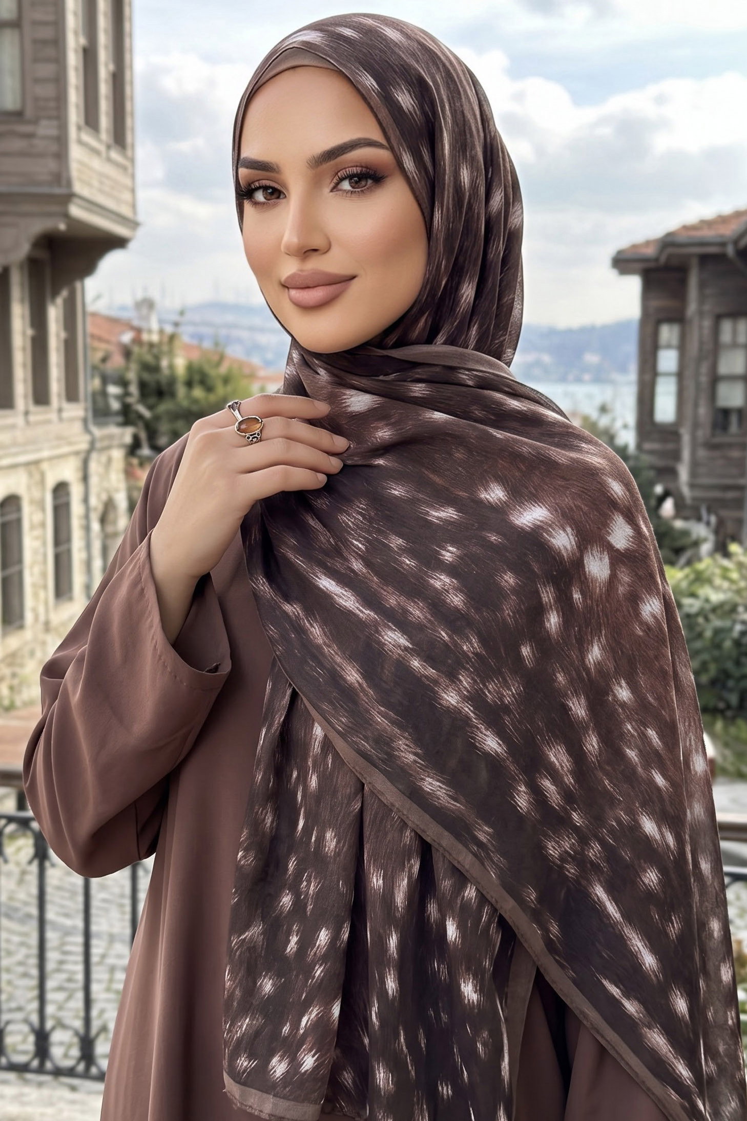 Baskılı Desenli Soft Şal Kahve - 29269-KAHVE - 1