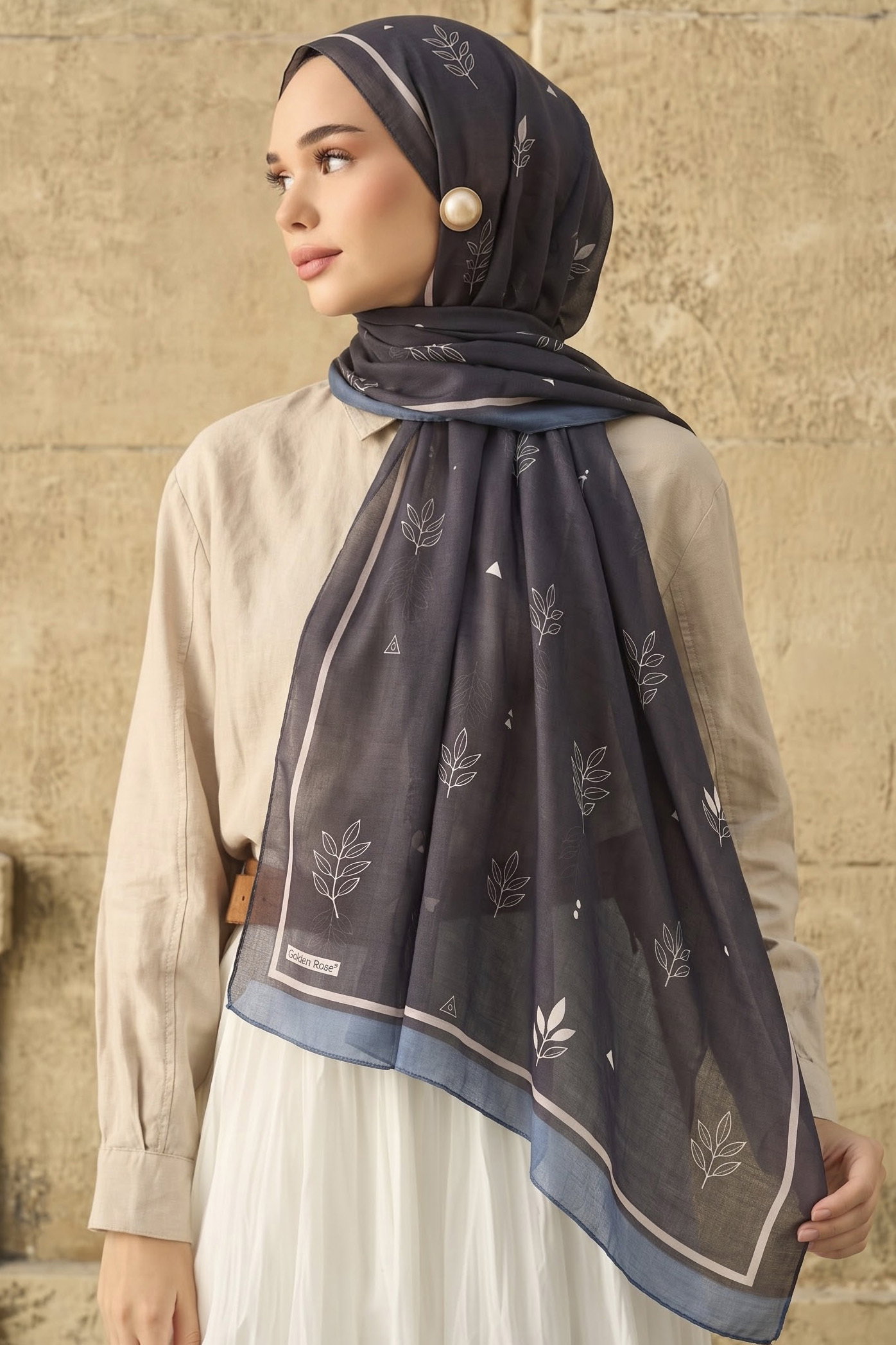 Baskılı Desenli Soft Şal Kahve - 29270-KAHVE - 1