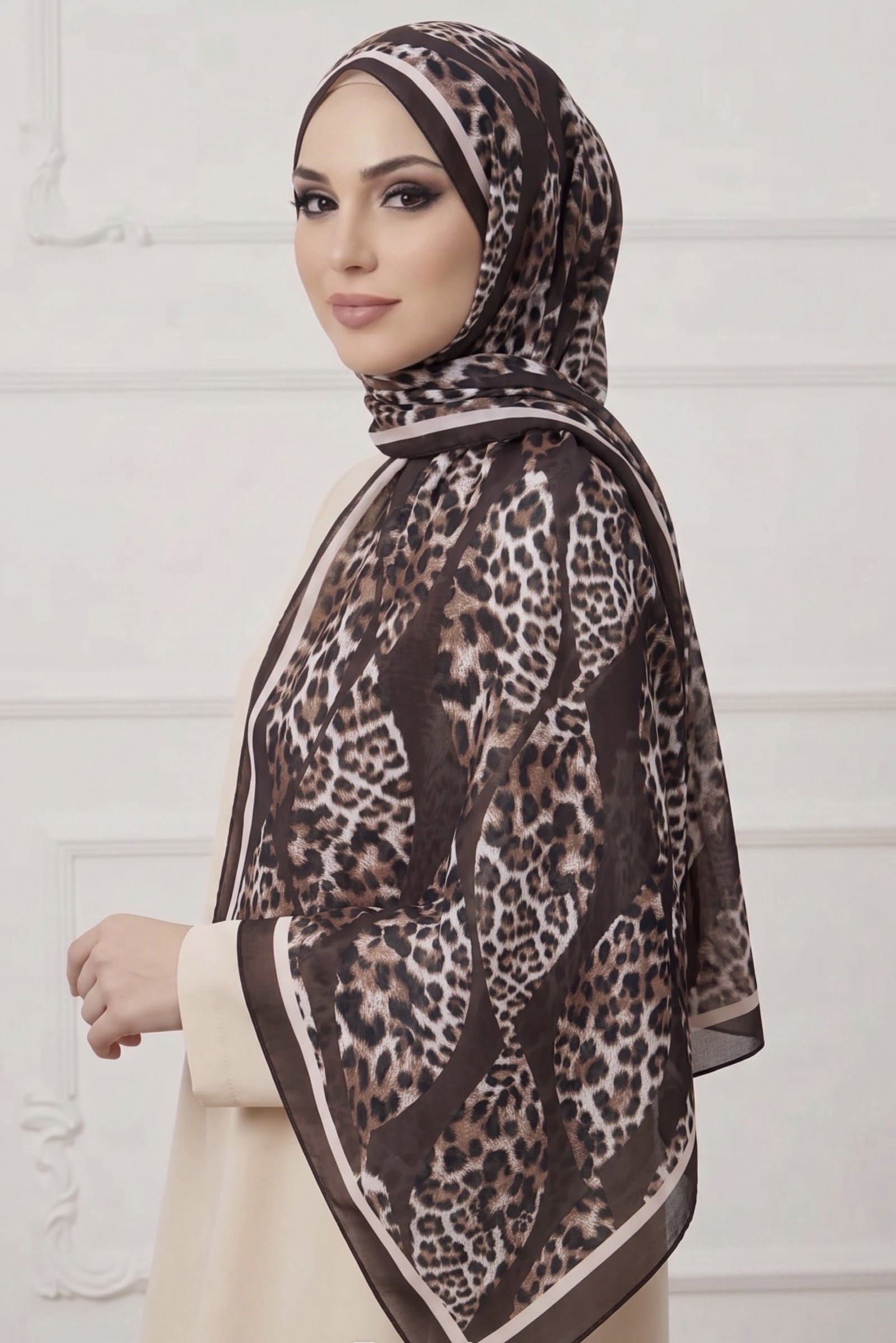 Baskılı Desenli Soft Şal Kahve - 29271-KAHVE - 1