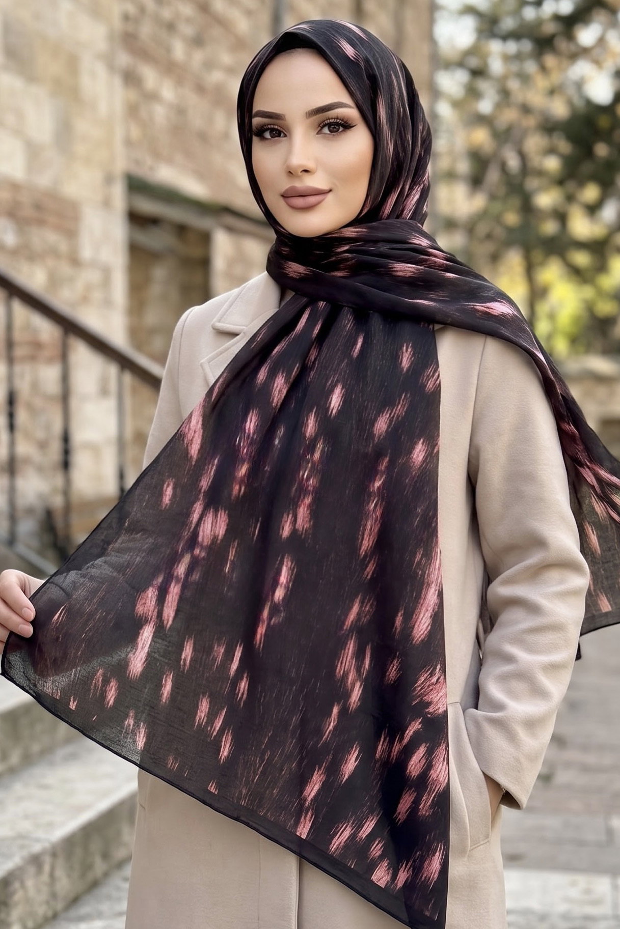 Baskılı Desenli Soft Şal Kahve-krem - 29269-KAHVE-KREM - 1