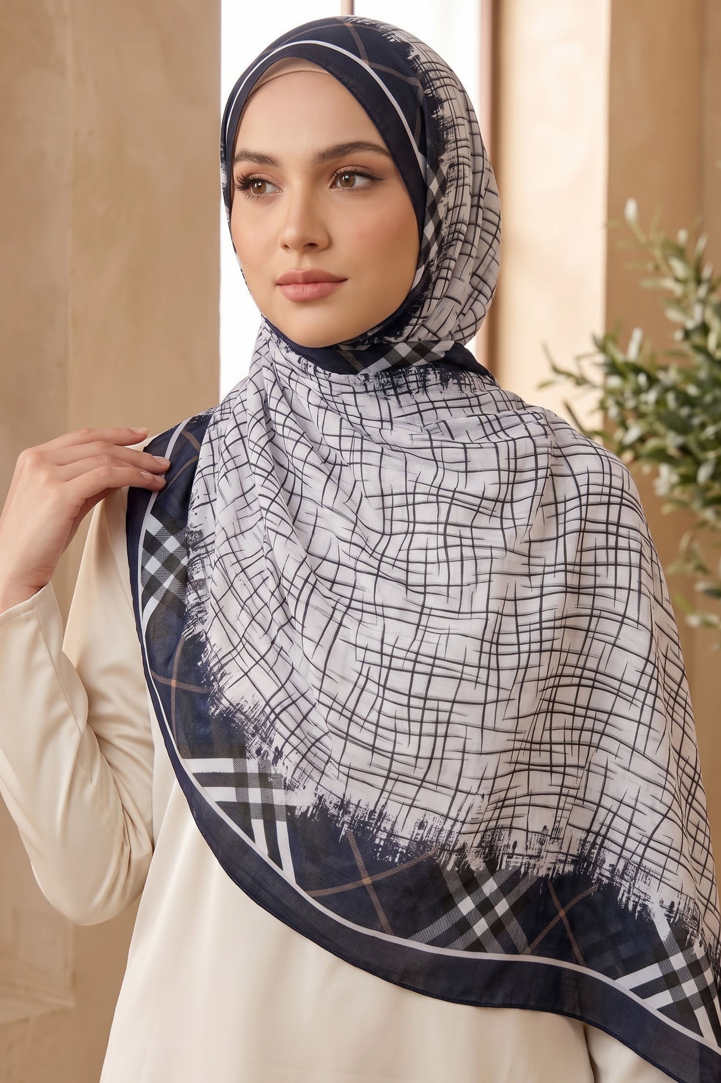 Baskılı Desenli Soft Şal Lacivert - 29258-LACIVERT - 1