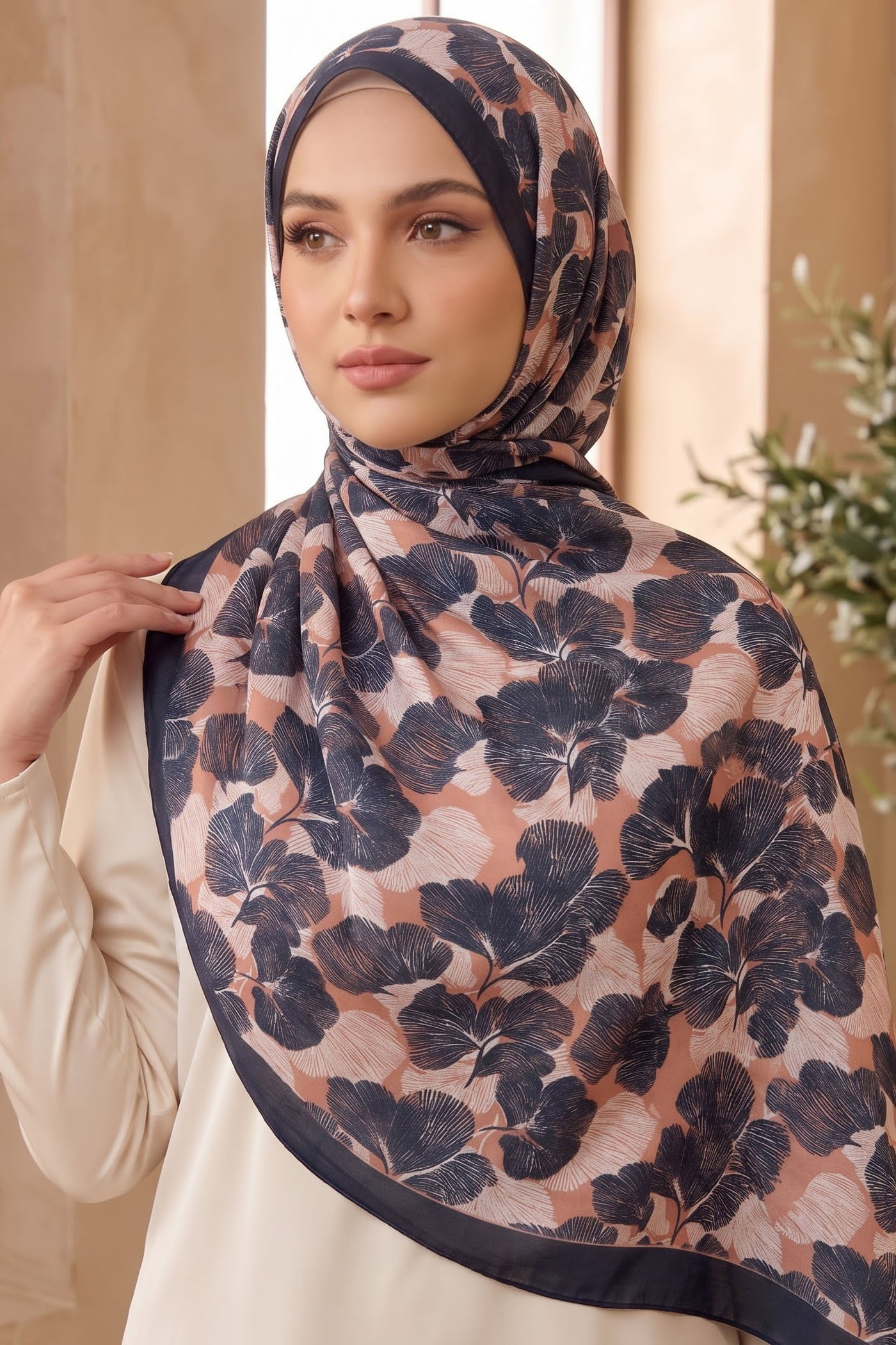 Baskılı Desenli Soft Şal Lacivert - 29262-LACIVERT - 1