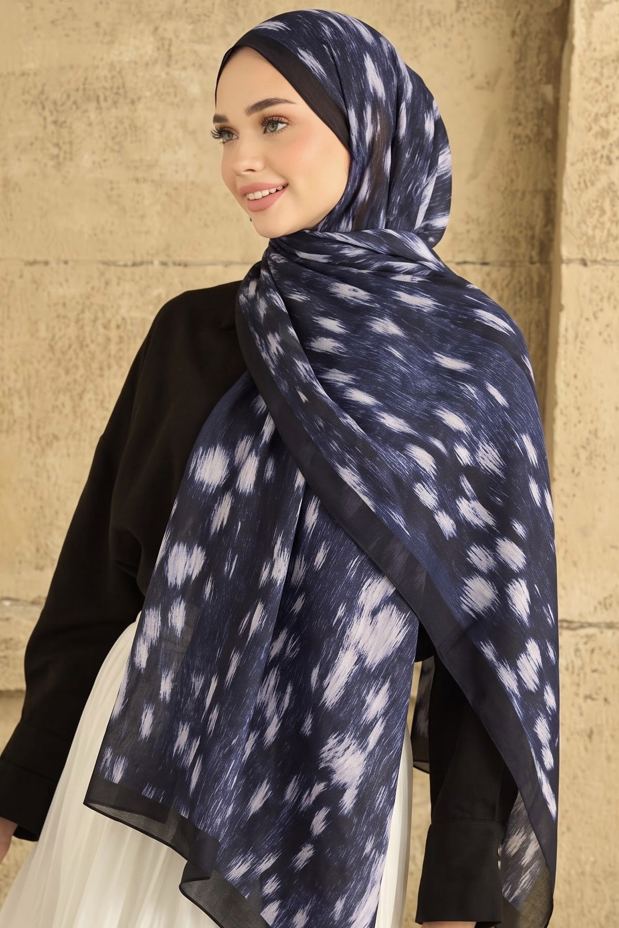 Baskılı Desenli Soft Şal Lacivert - 29269-LACIVERT - 1