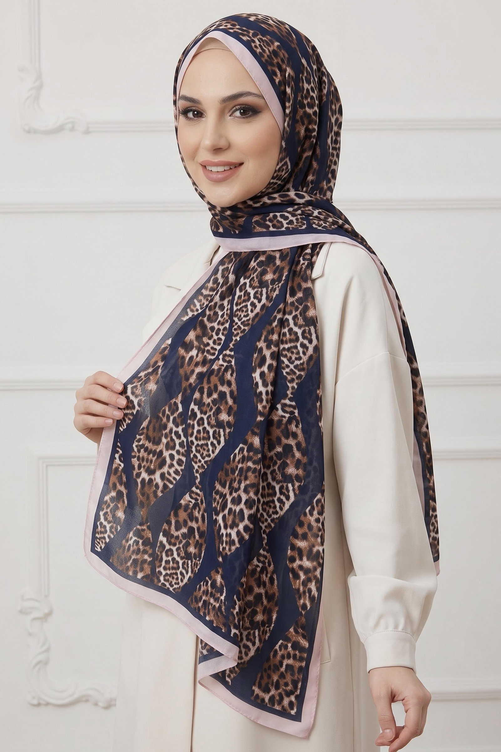 Baskılı Desenli Soft Şal Lacivert - 29271-LACIVERT - 1