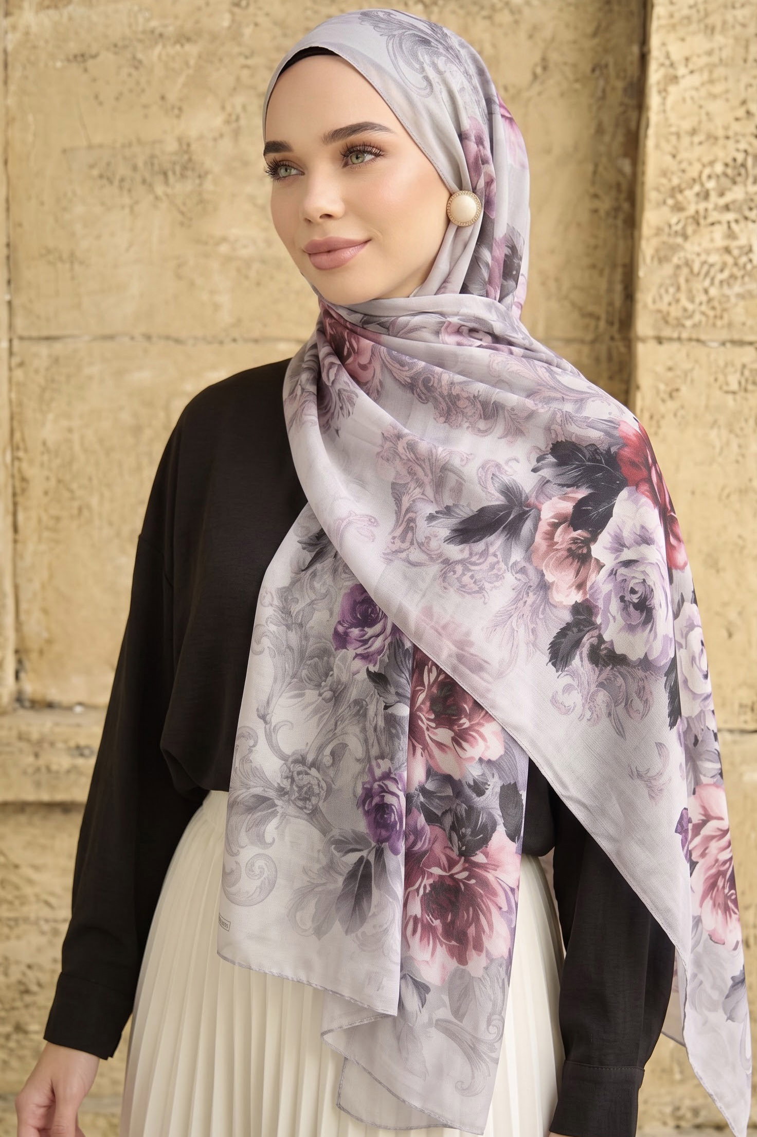 Baskılı Desenli Soft Şal Lila - 29265-LILA - 1