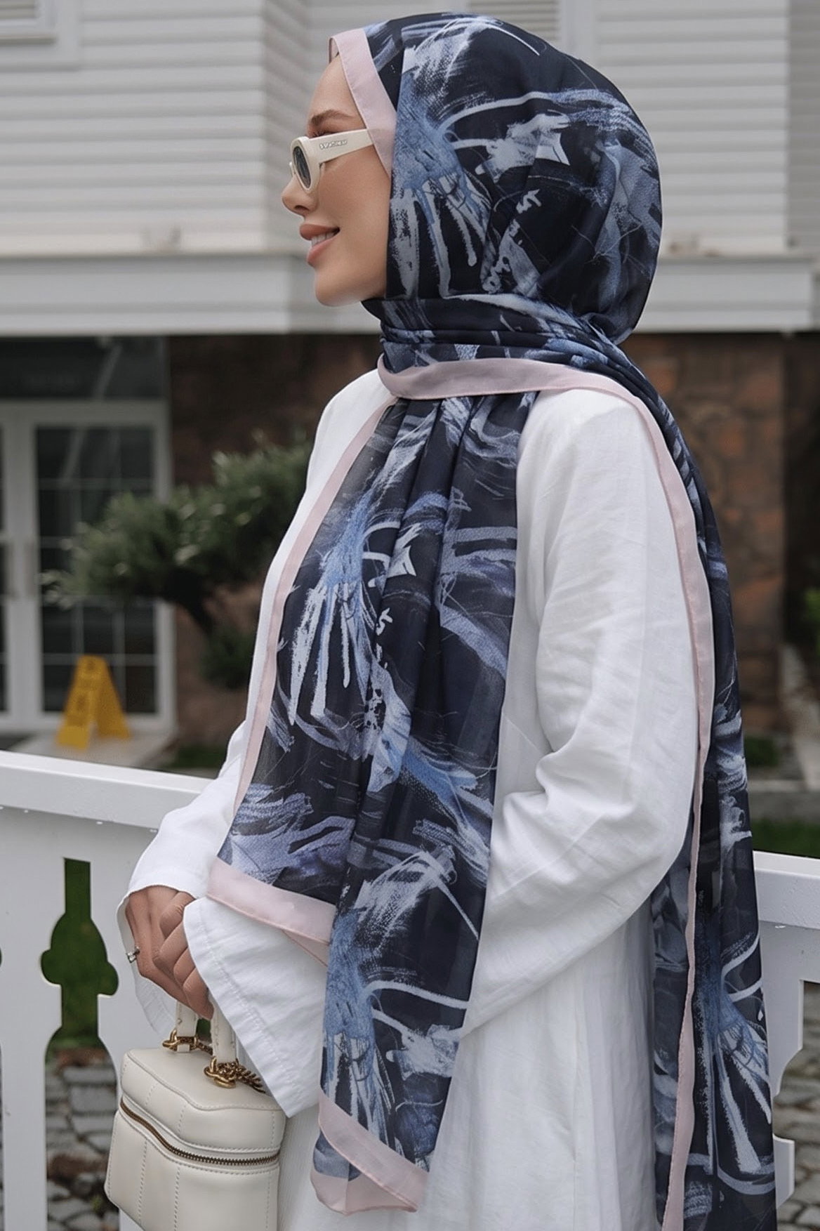 Baskılı Desenli Soft Şal Mavi - 29268-MAVI - 1