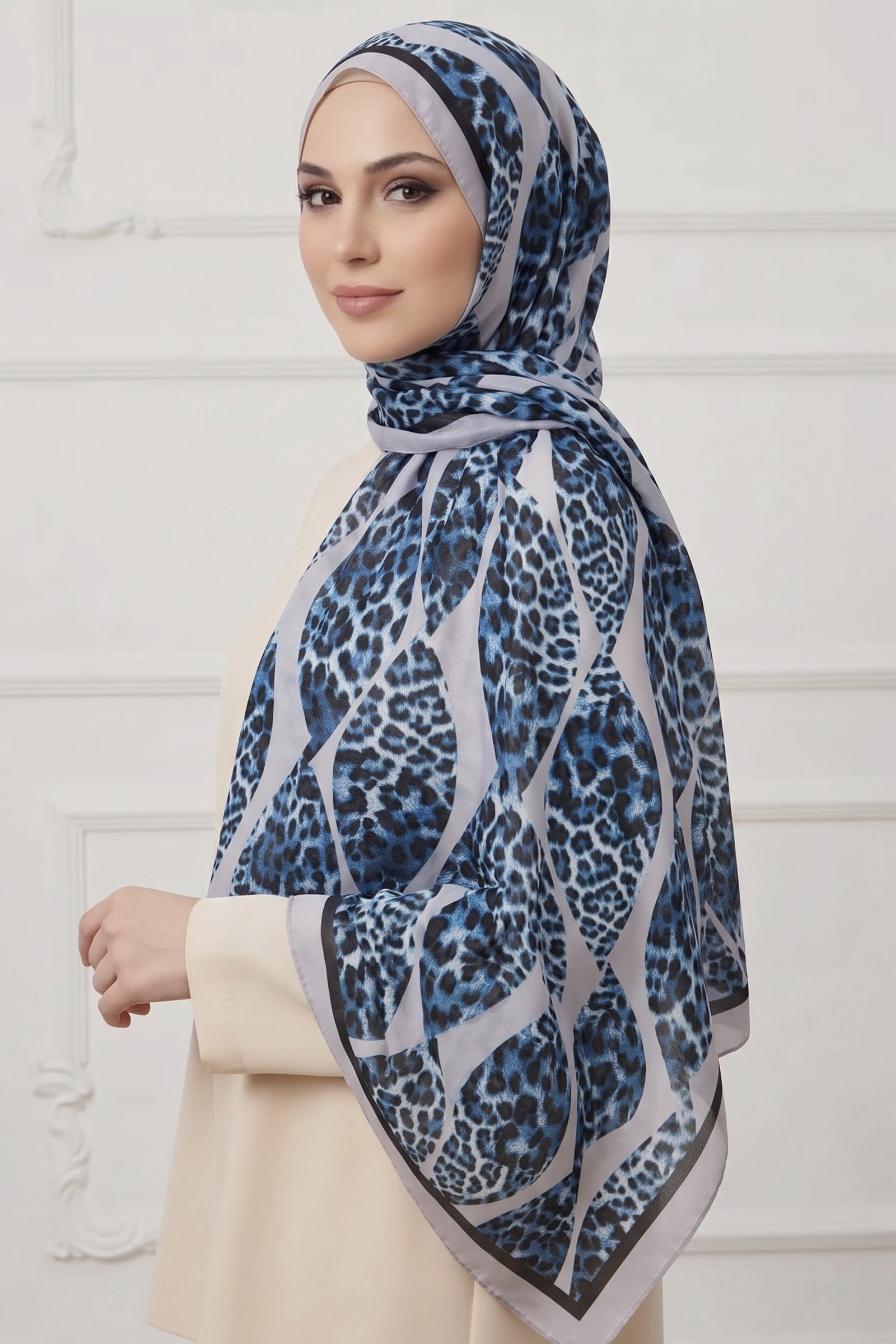 Baskılı Desenli Soft Şal Mavi - 29271-MAVI - 1