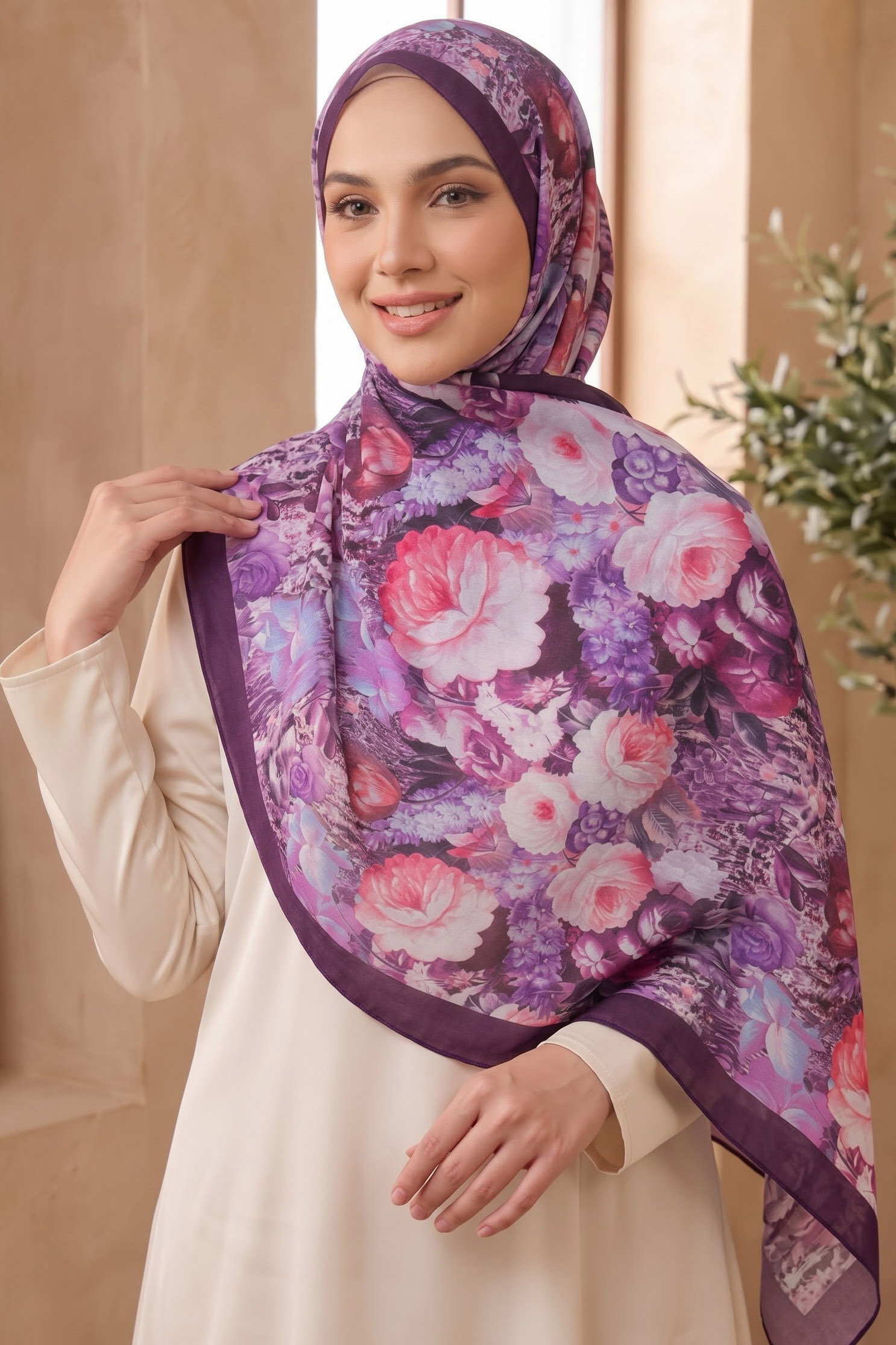 Baskılı Desenli Soft Şal Mor - 29264-MOR - 1