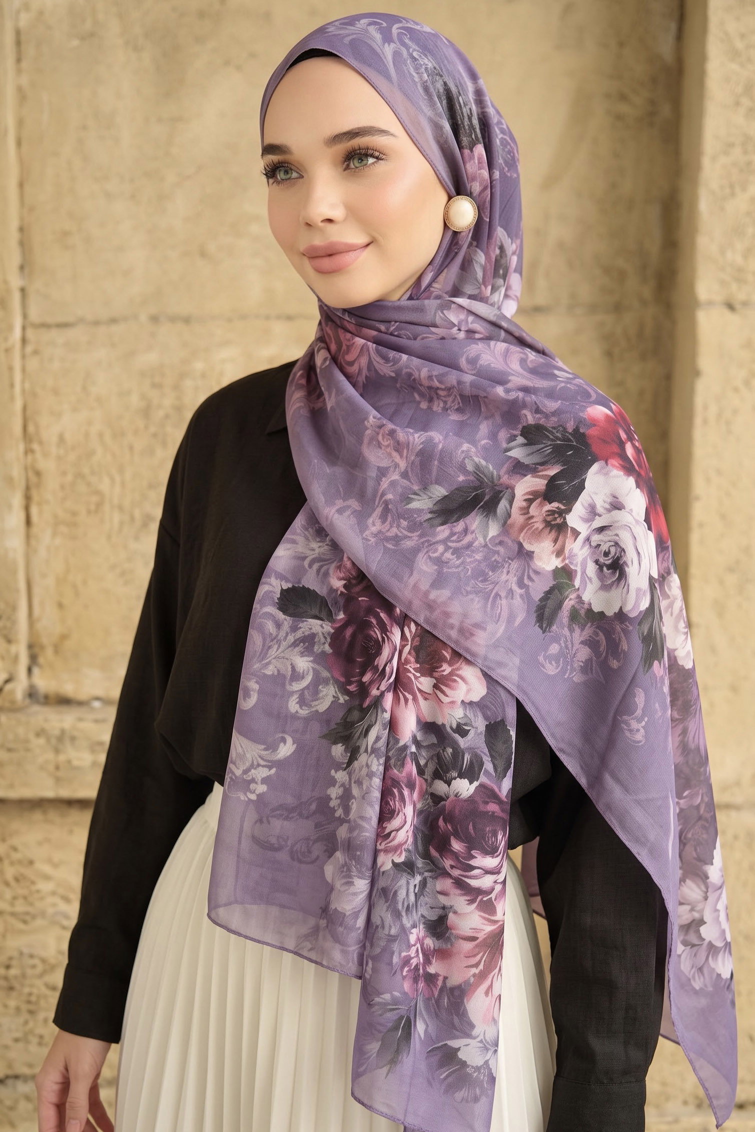 Baskılı Desenli Soft Şal Mor - 29265-MOR - 1