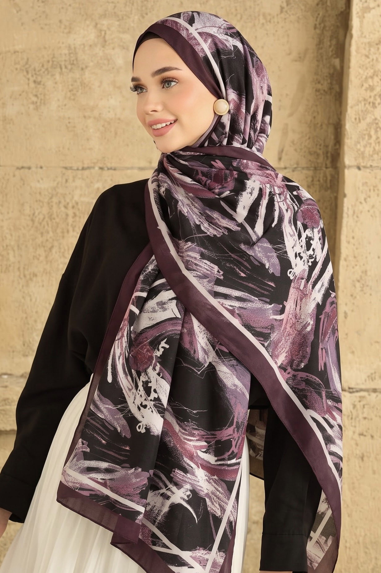 Baskılı Desenli Soft Şal Mor - 29268-MOR - 1