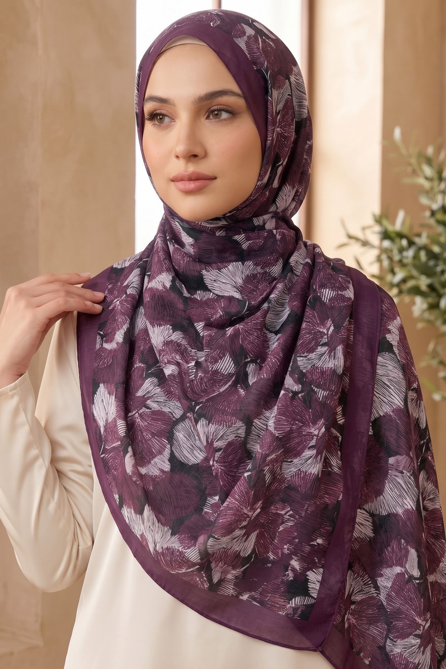 Baskılı Desenli Soft Şal Mürdüm - 29262-MURDUM - 1