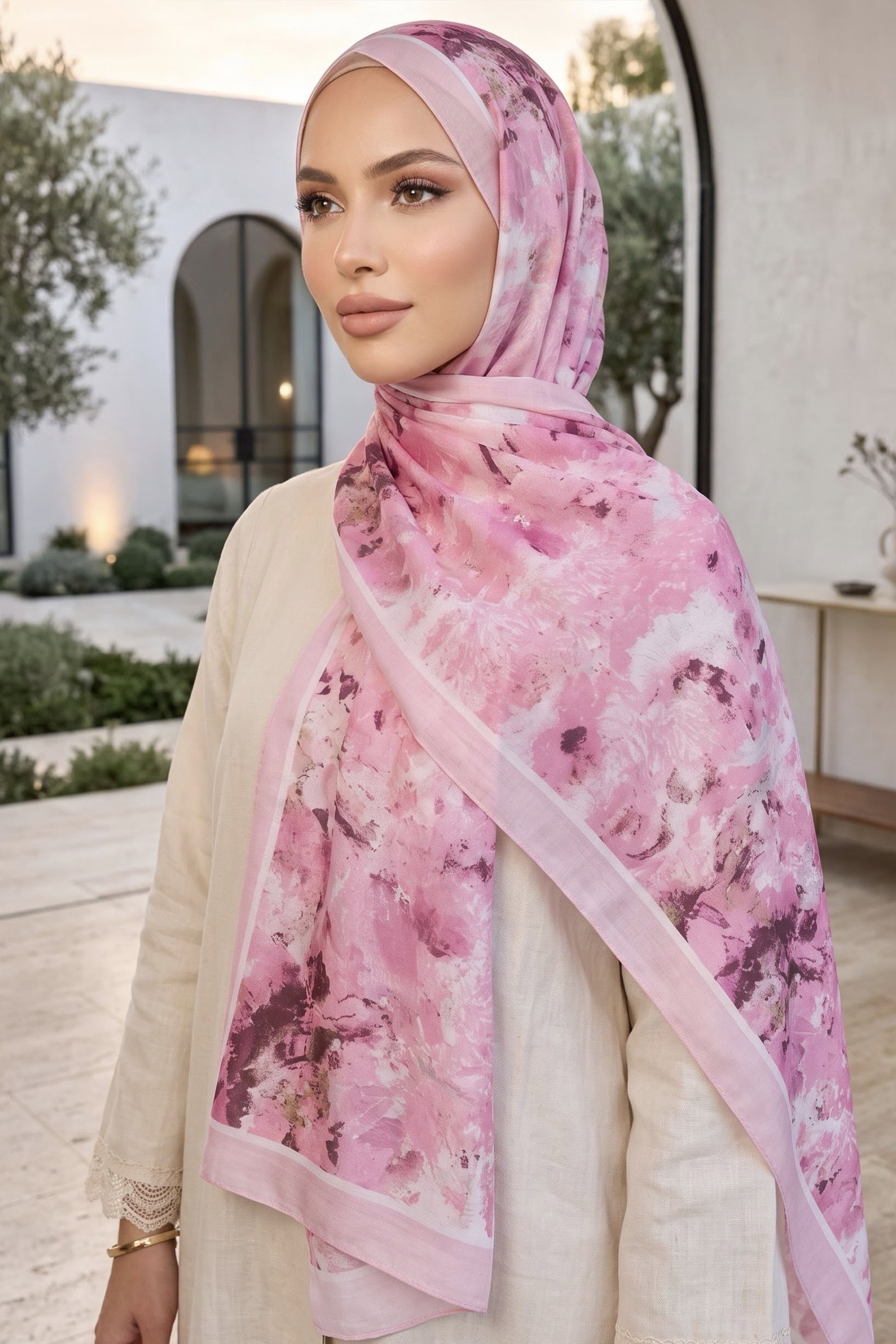 Baskılı Desenli Soft Şal Pembe - 29259-PEMBE - 1