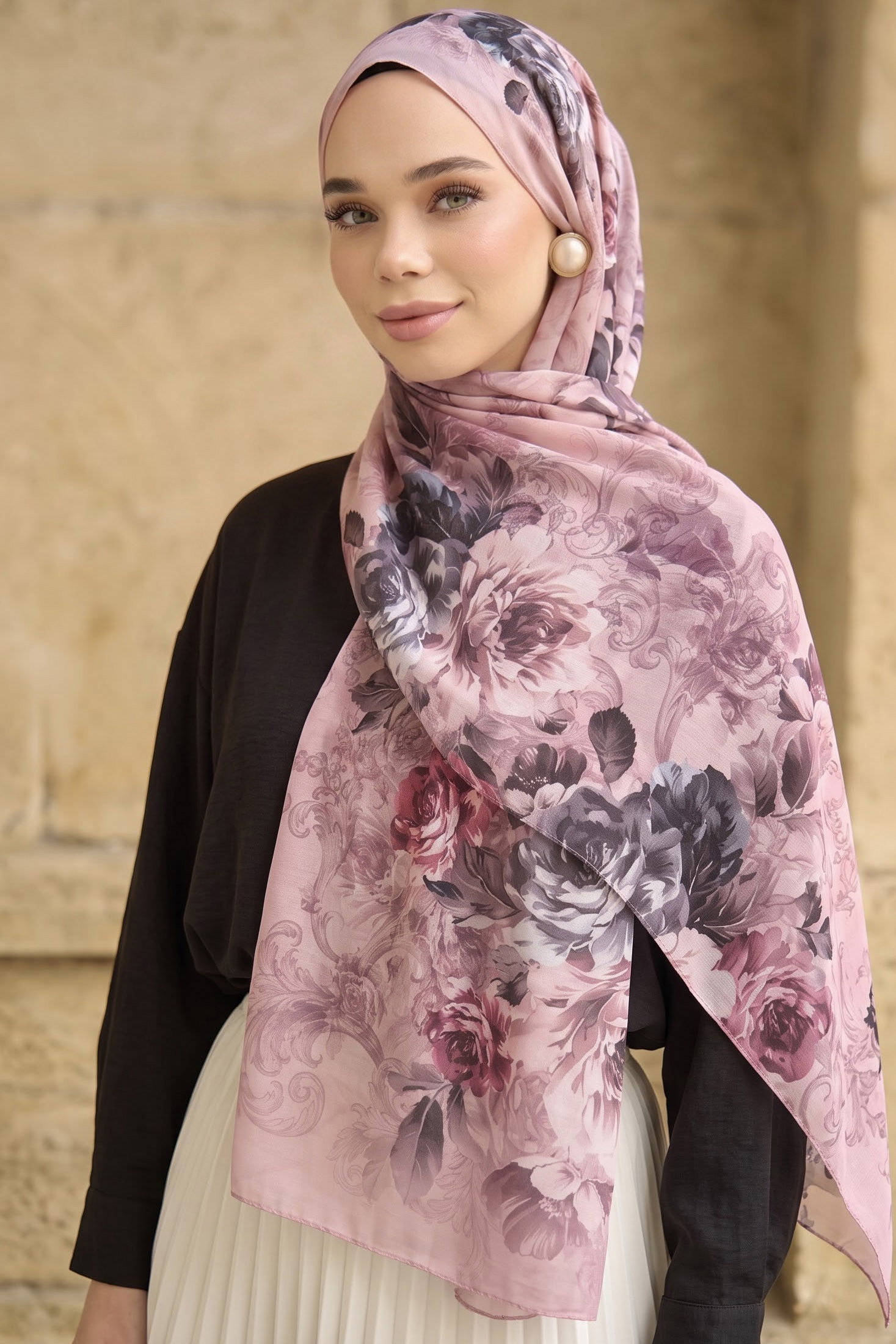 Baskılı Desenli Soft Şal Pembe - 29265-PEMBE - 1