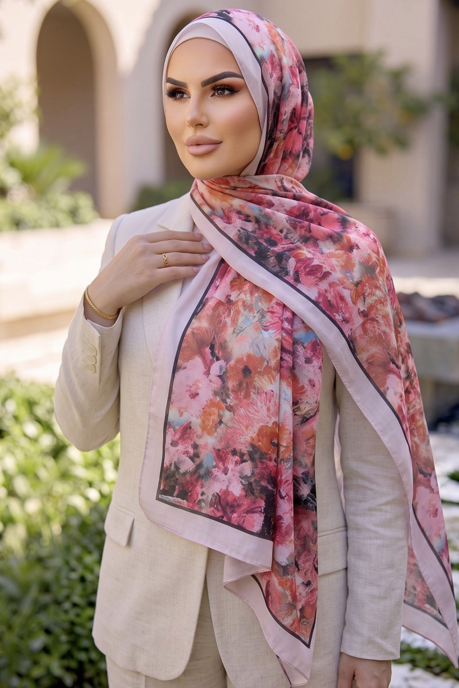 Baskılı Desenli Soft Şal Pudra - 29259-PUDRA - 1