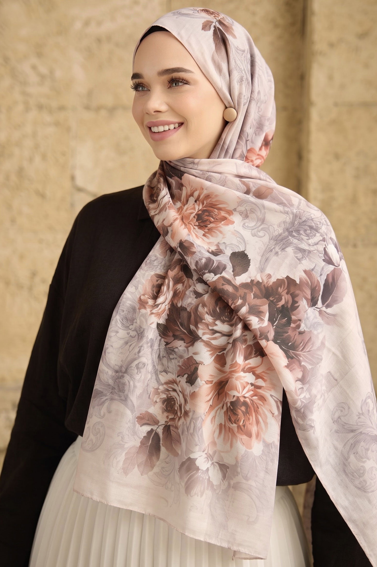 Baskılı Desenli Soft Şal Pudra - 29265-PUDRA - 1