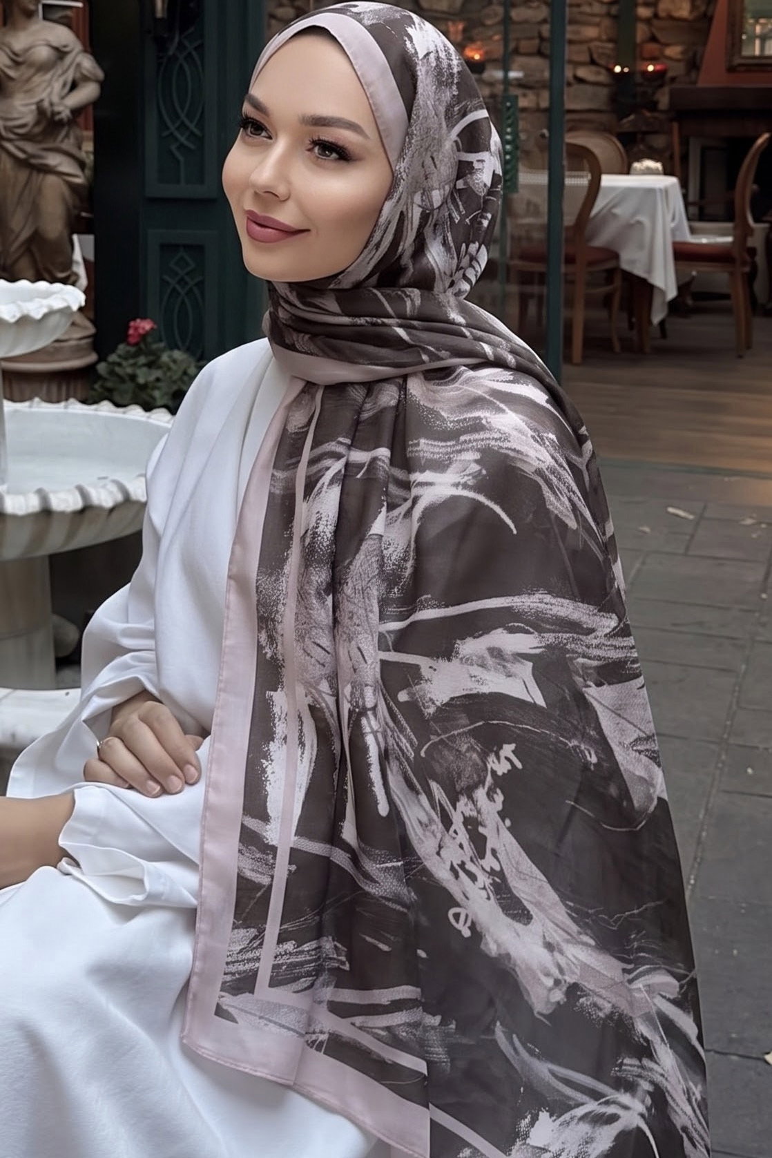 Baskılı Desenli Soft Şal Pudra - 29268-PUDRA - 1