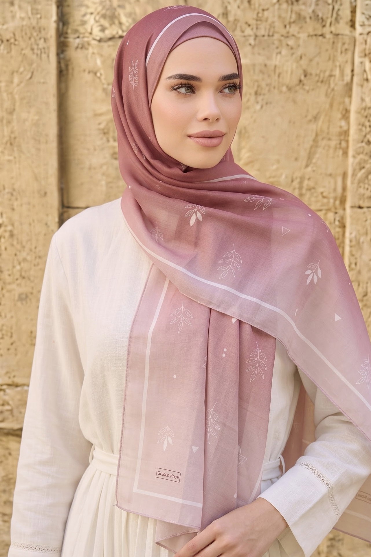 Baskılı Desenli Soft Şal Pudra - 29270-PUDRA - 1