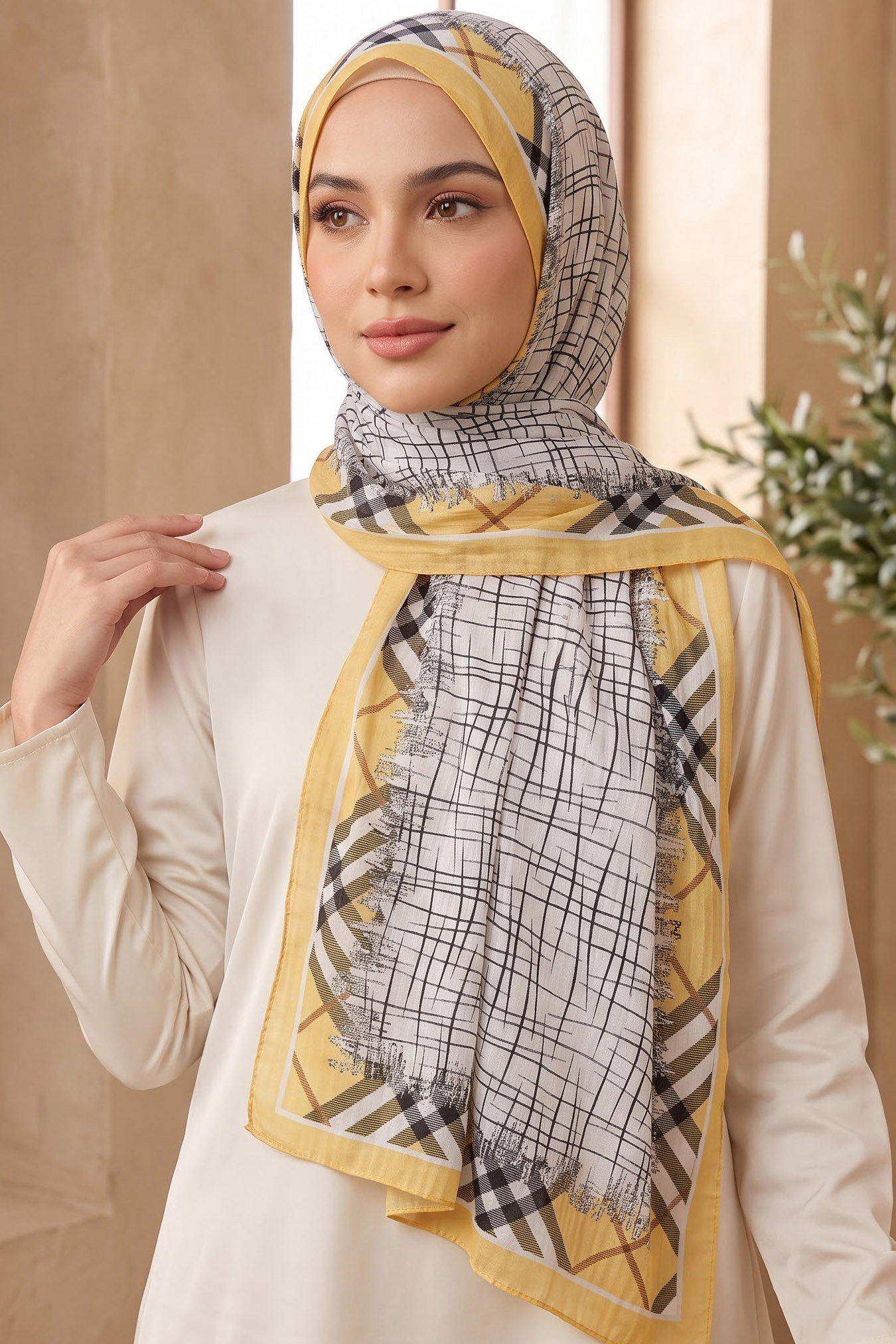 Baskılı Desenli Soft Şal Sari - 29258-SARI - 1