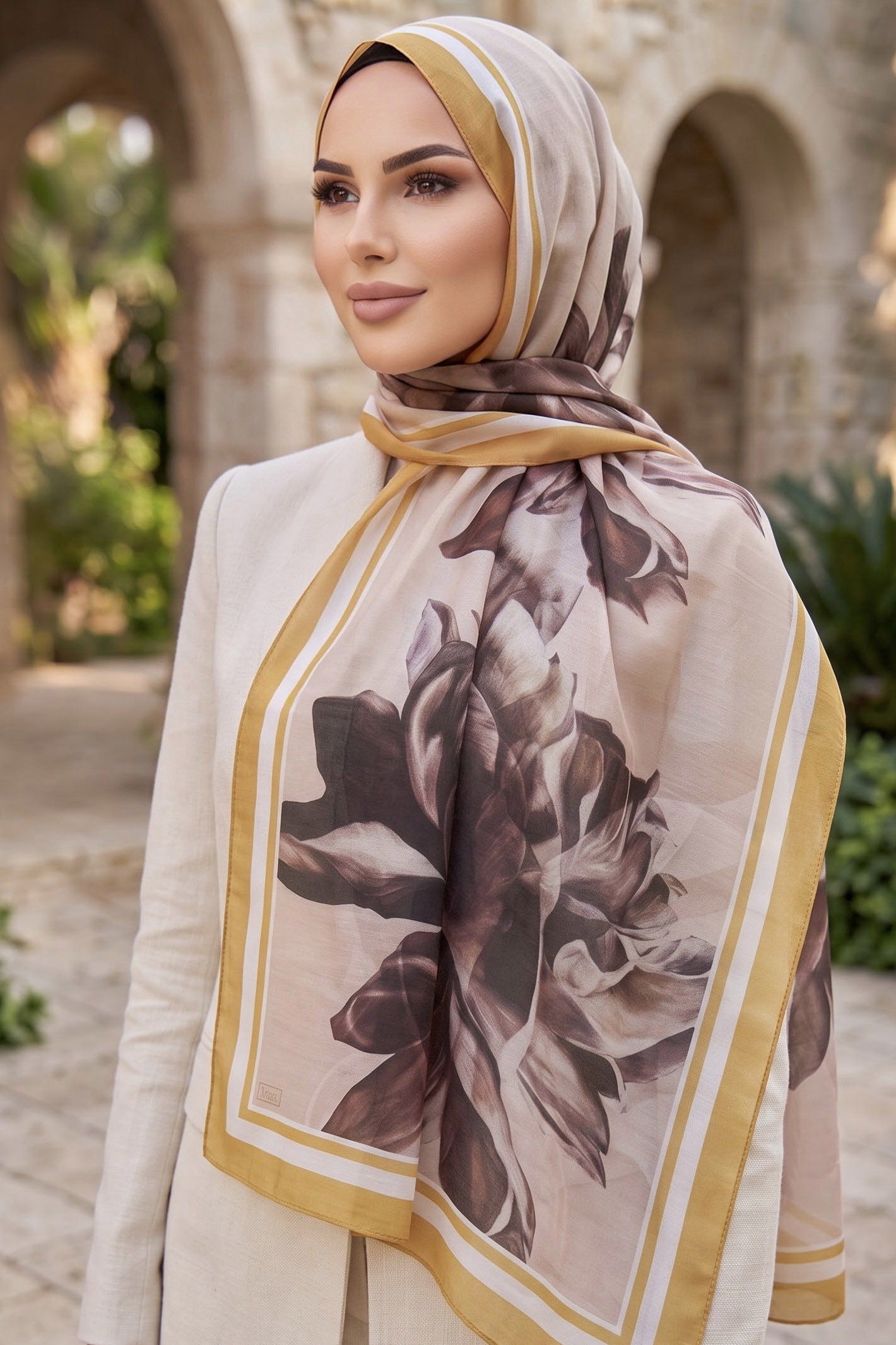 Baskılı Desenli Soft Şal Sari - 29267-SARI - 1
