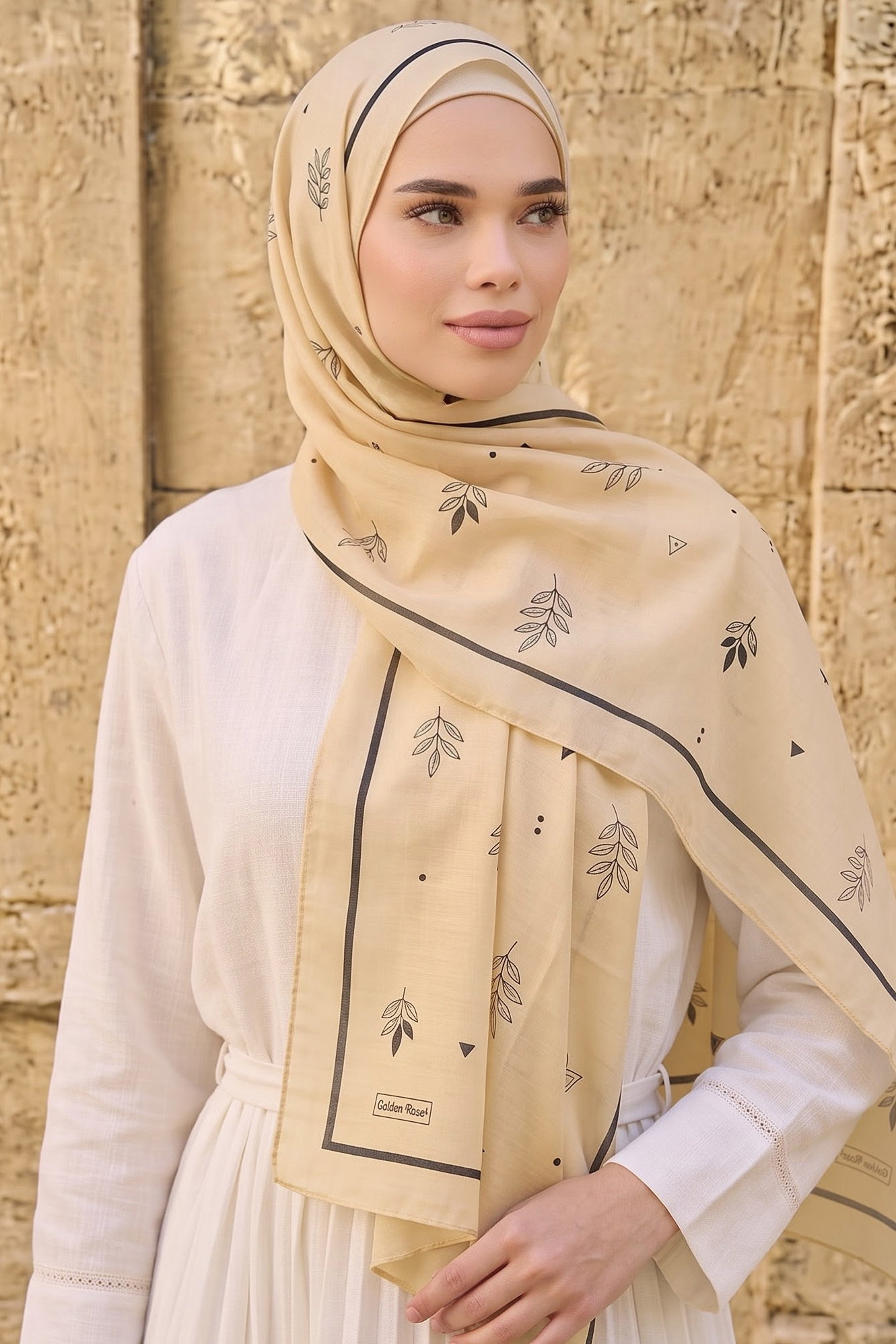 Baskılı Desenli Soft Şal Sari - 29270-SARI - 1