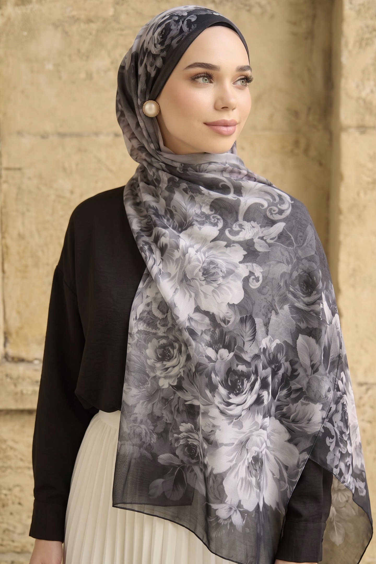 Baskılı Desenli Soft Şal Siyah - 29265-SIYAH - 1