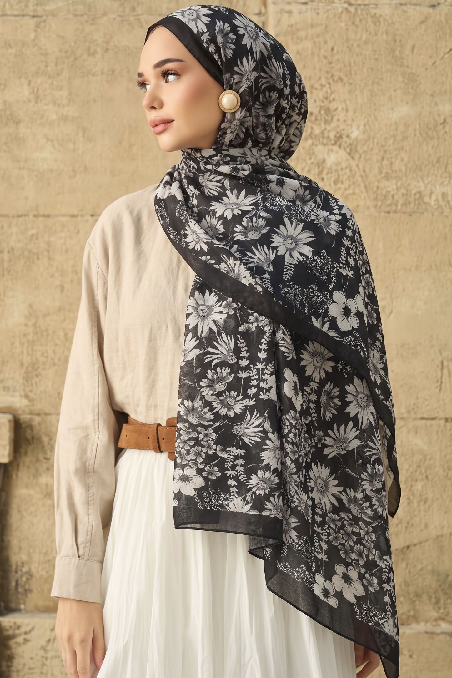 Baskılı Desenli Soft Şal Siyah - 29274-SIYAH - 1
