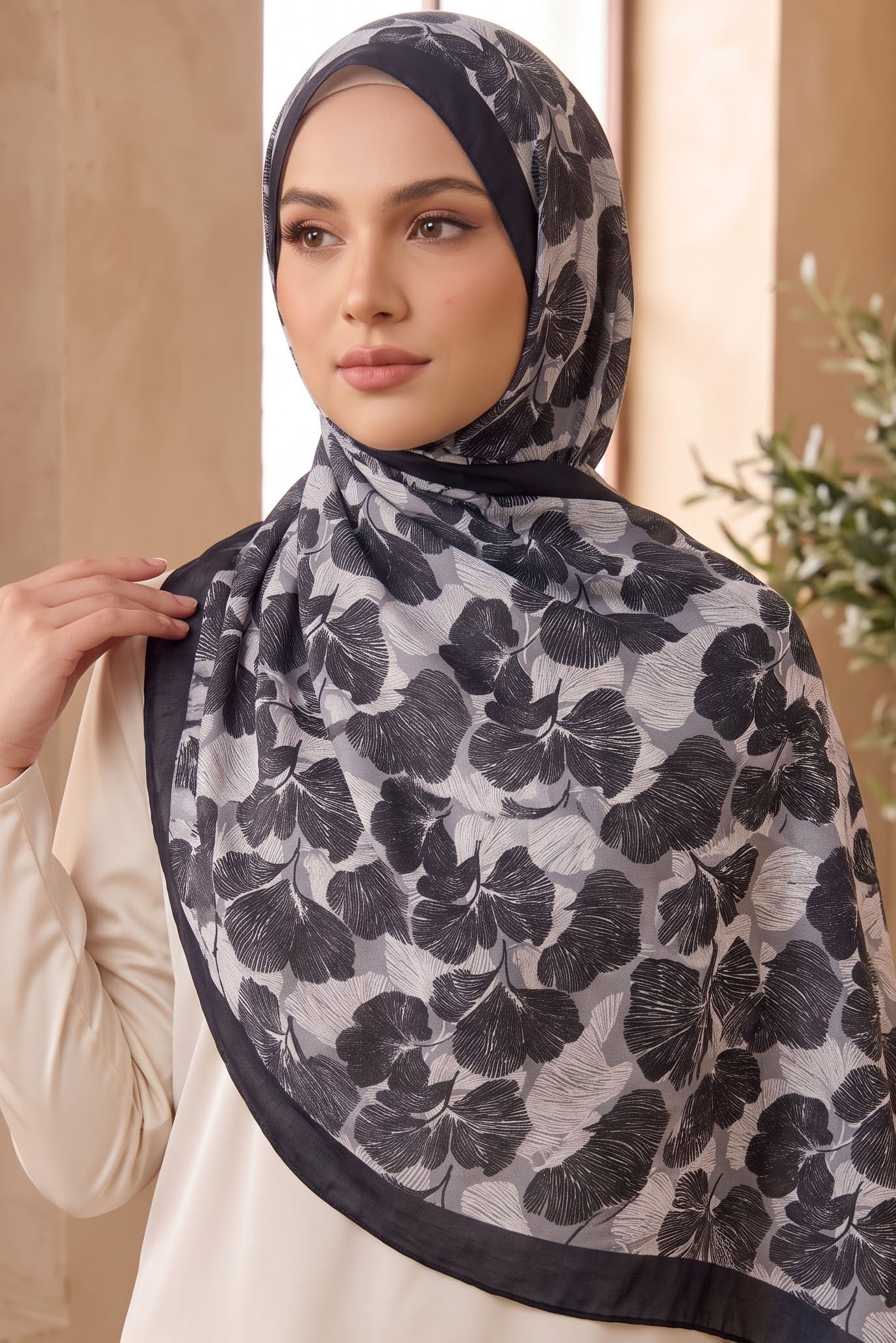Baskılı Desenli Soft Şal Siyah-beyaz - 29262-SIYAH-BEYAZ - 1