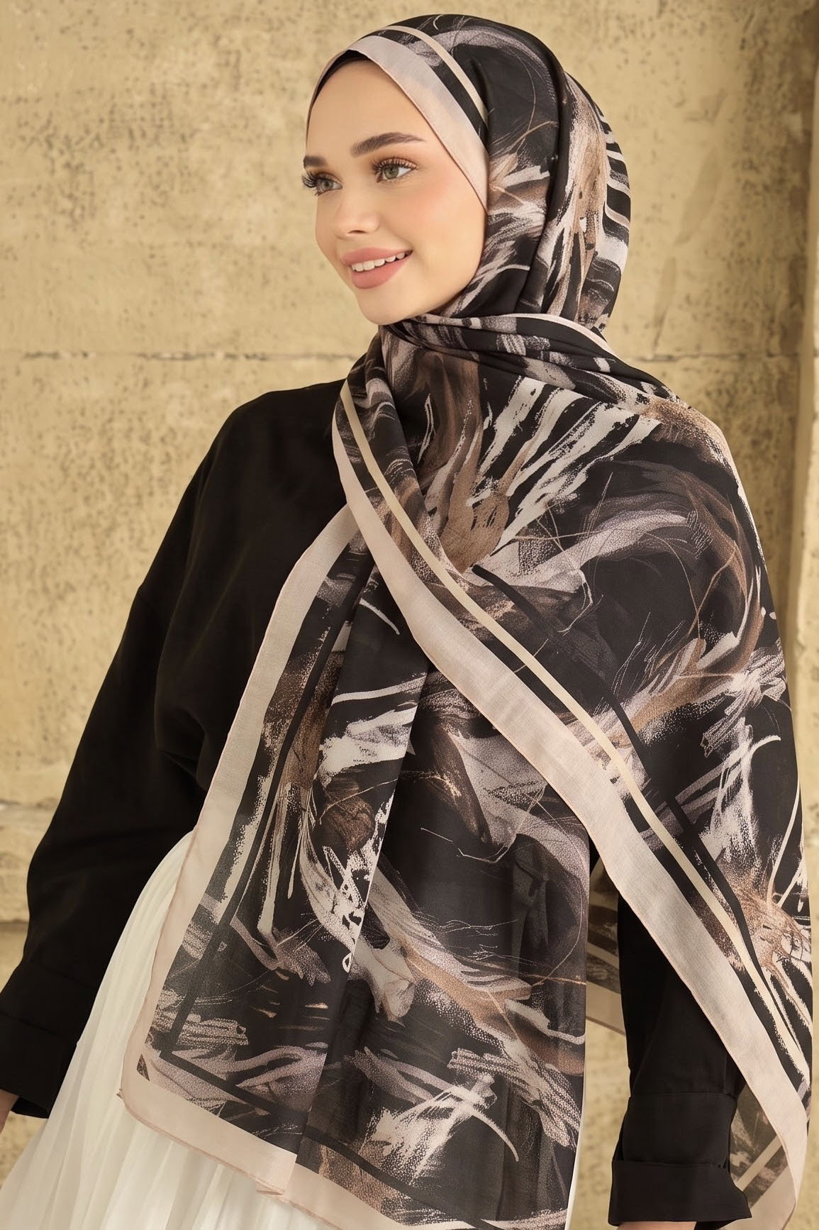 Baskılı Desenli Soft Şal Taş - 29268-TAS - 1