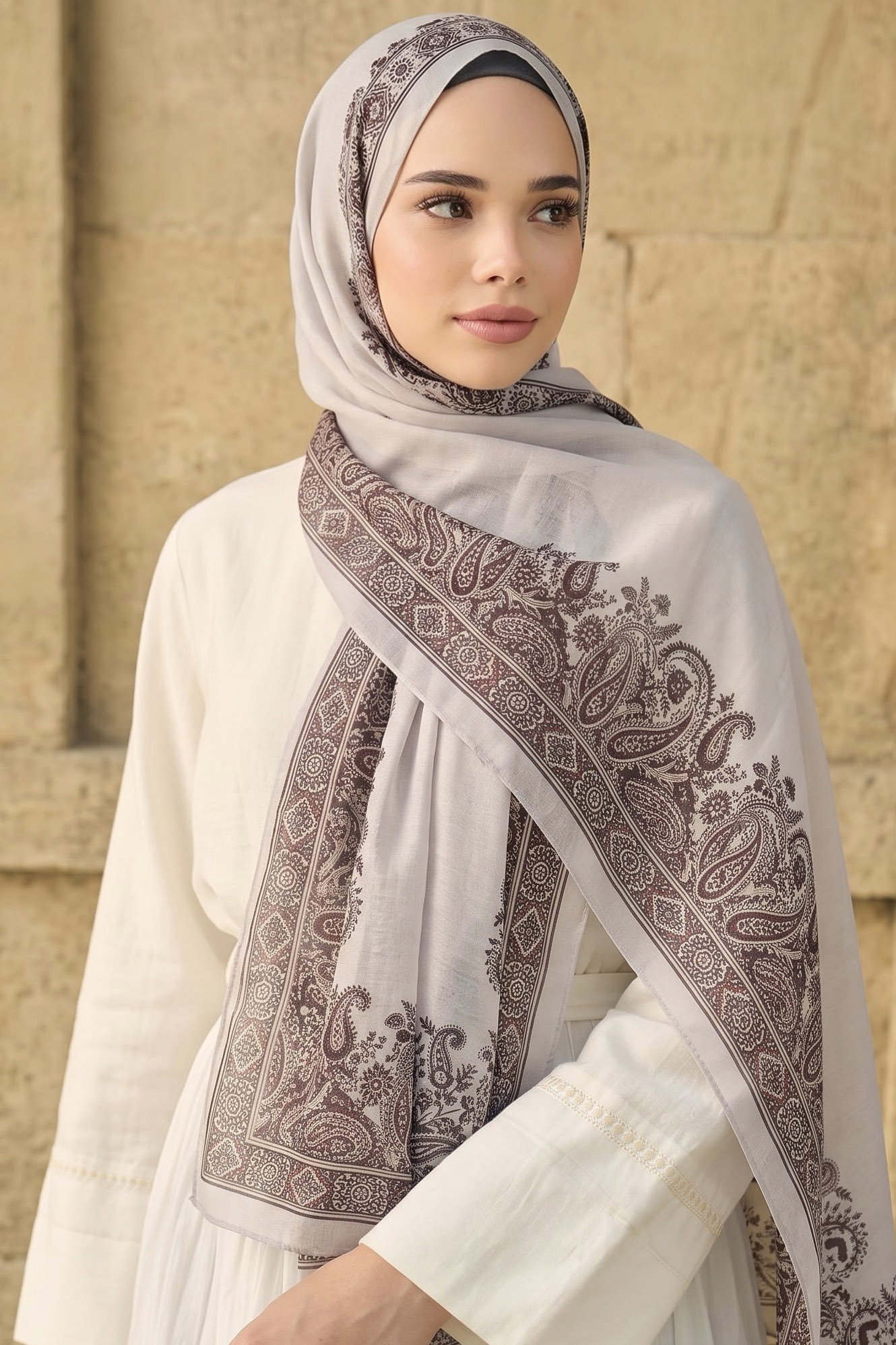 Baskılı Desenli Soft Şal Taş - 29272-TAS - 1