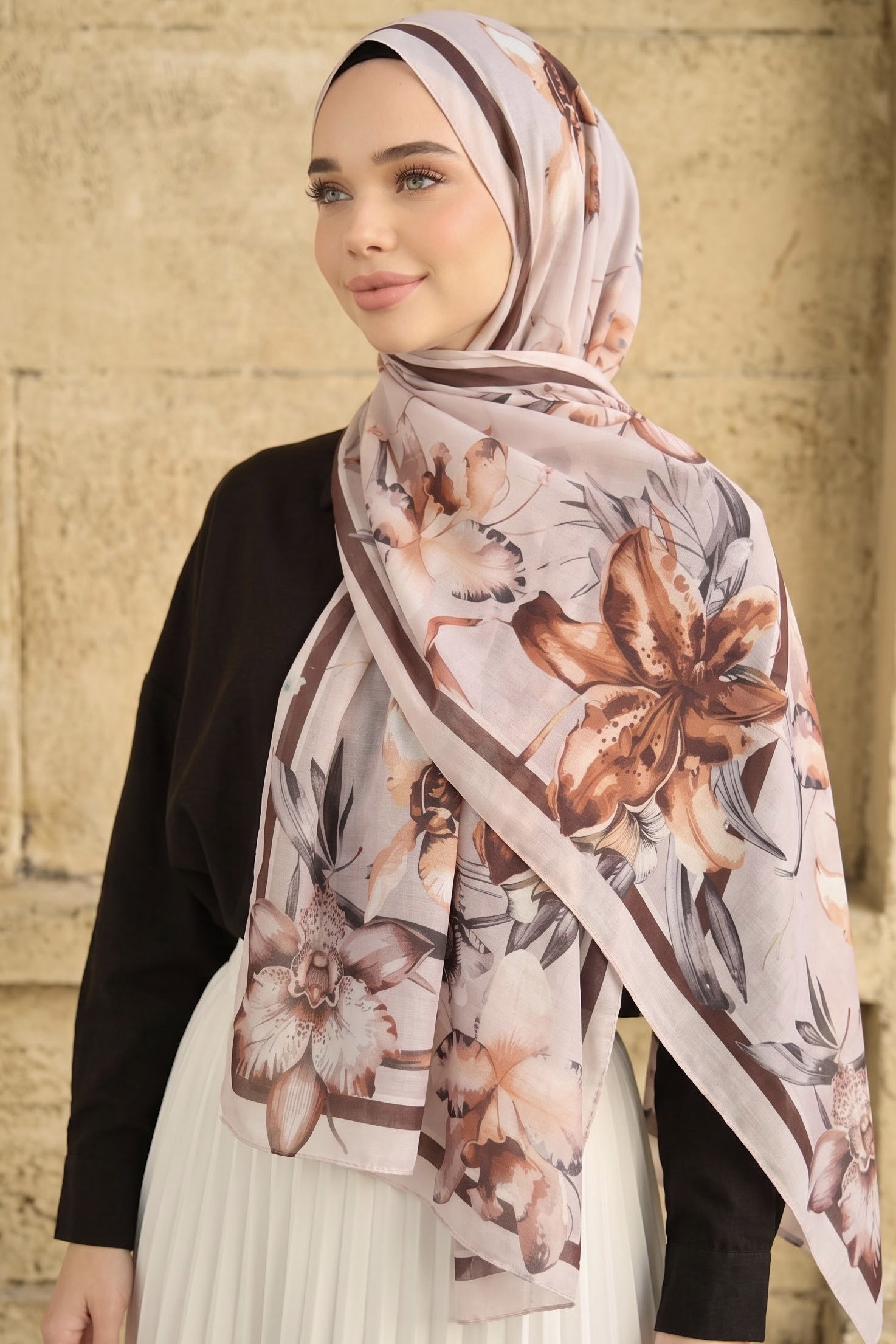 Baskılı Desenli Soft Şal Taş - 29273-TAS - 1