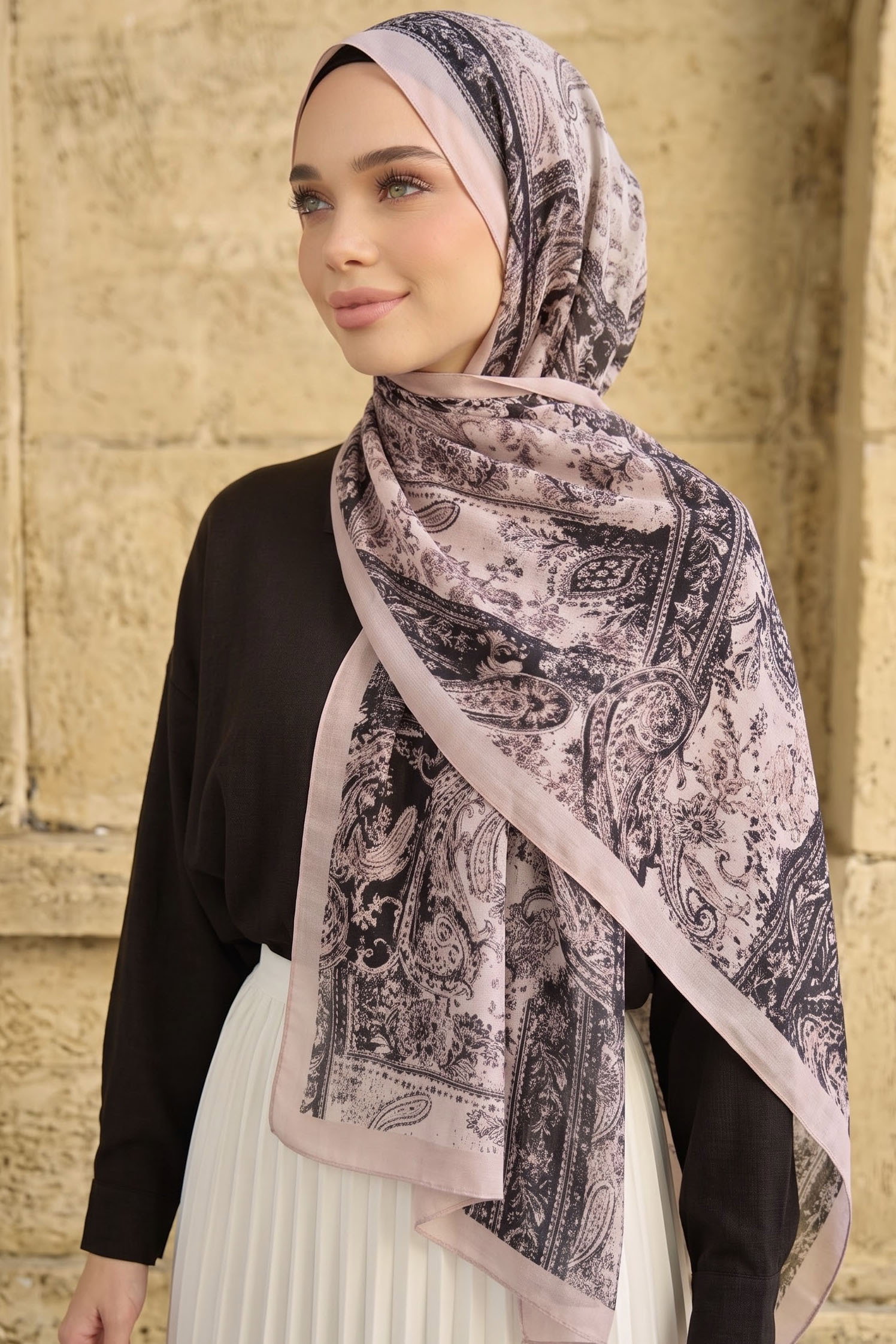 Baskılı Desenli Soft Şal Taş - 29276-TAS - 1
