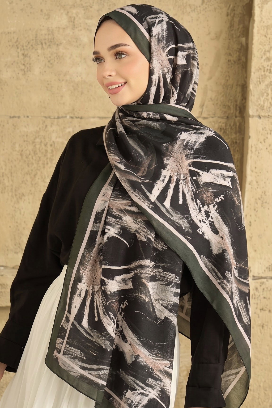 Baskılı Desenli Soft Şal Zümrüt - 29268-ZUMRUT - 1