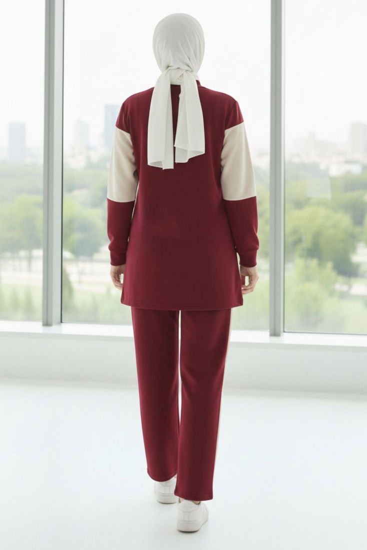 Baskılı Garnili İki İplik Takım - 2047-BORDO - TOFİSA