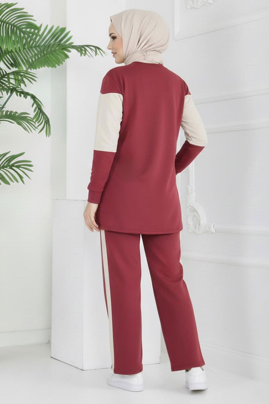 Baskılı Garnili İki İplik Takım - 2047-BORDO - 3