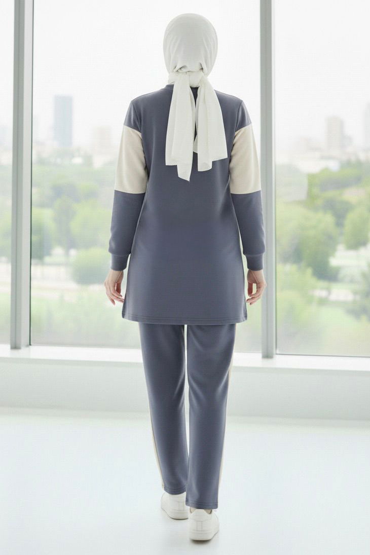 Baskılı Garnili İki İplik Takım - 2047-FUME - 3