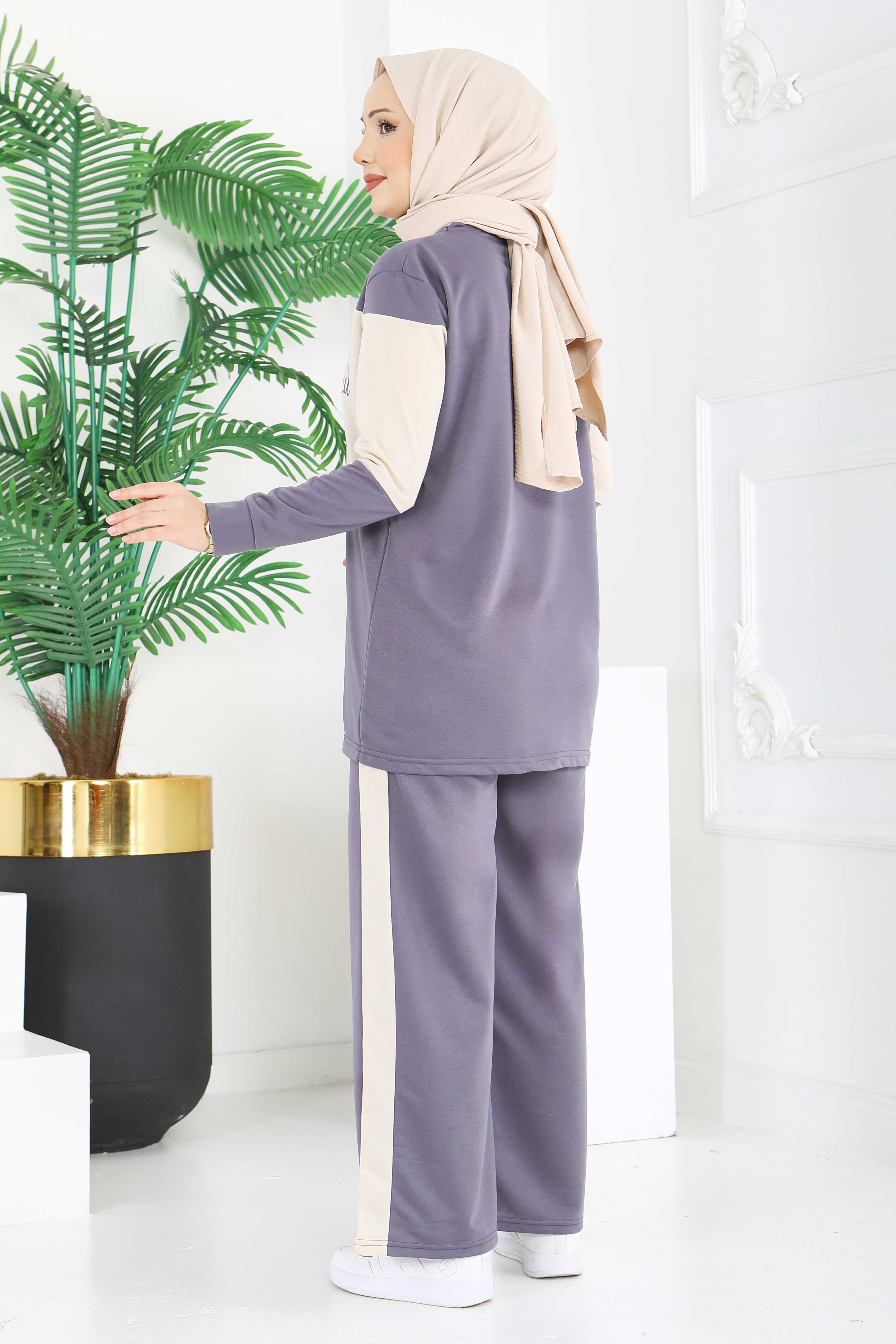 Baskılı Garnili İki İplik Takım - 2047-FUME - 5