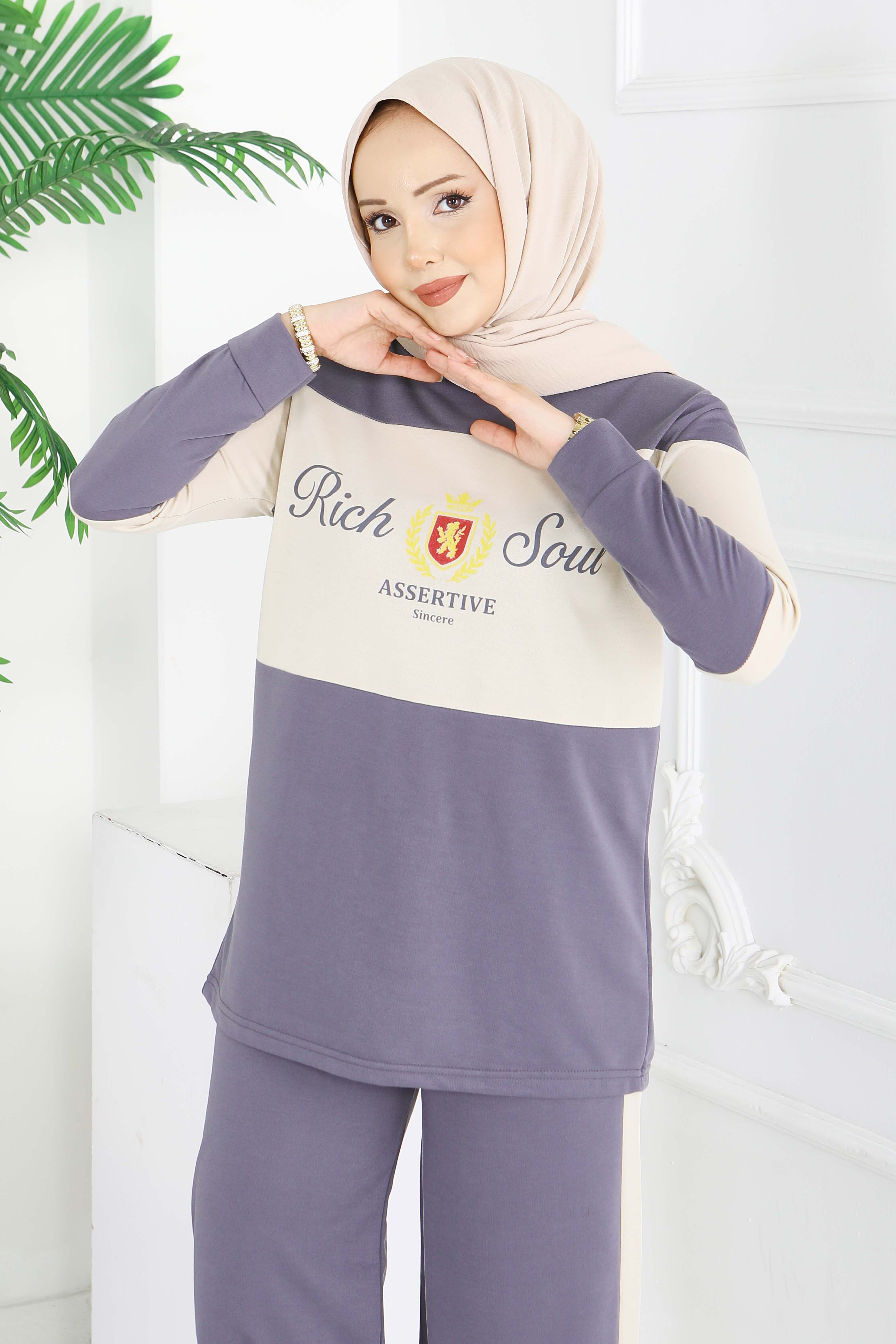 Baskılı Garnili İki İplik Takım - 2047-FUME - 4