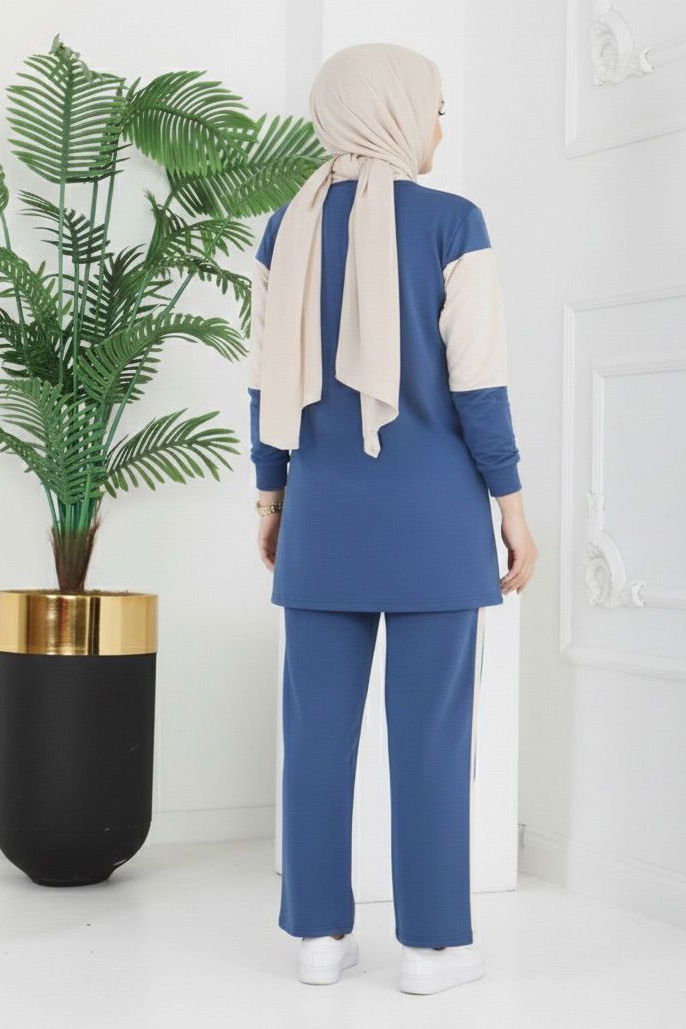 Baskılı Garnili İki İplik Takım - 2047-INDIGO - 3