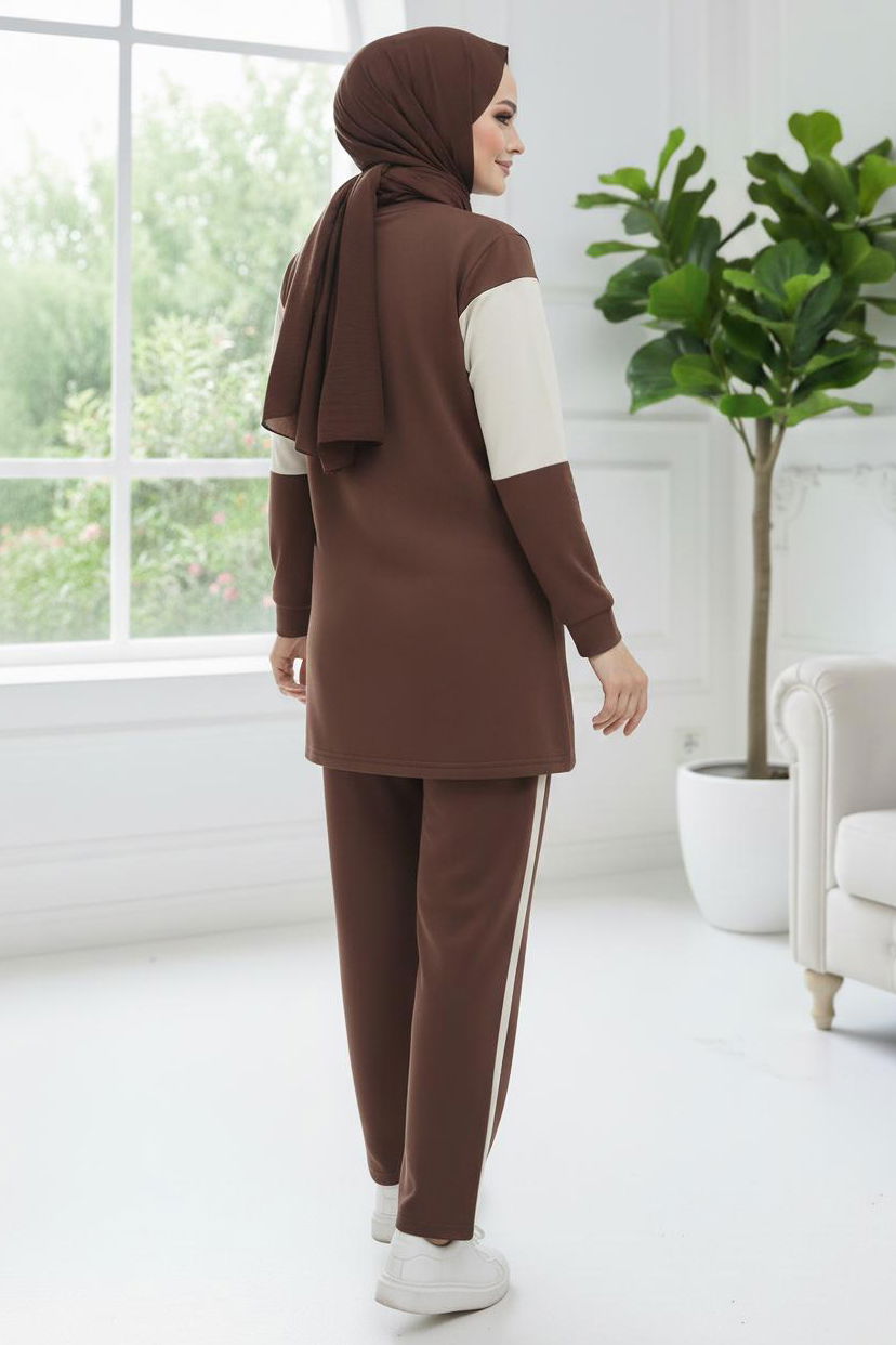 Baskılı Garnili İki İplik Takım - 2047-KAHVE - 3