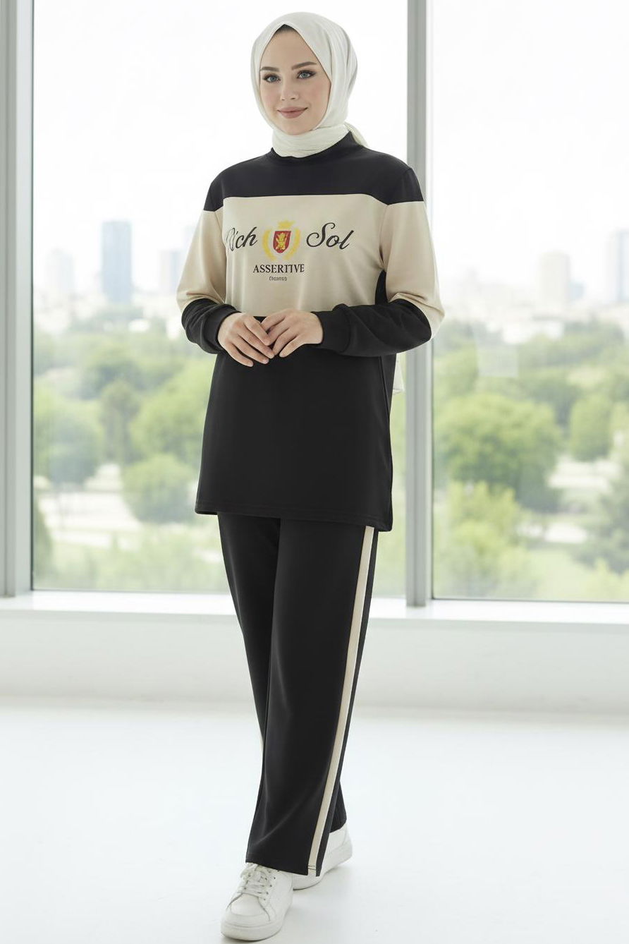 Baskılı Garnili İki İplik Takım - 2047-SIYAH - 1