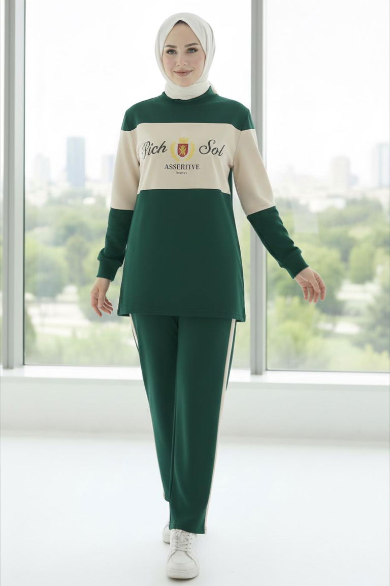 Baskılı Garnili İki İplik Takım - 2047-ZUMRUT - TOFİSA