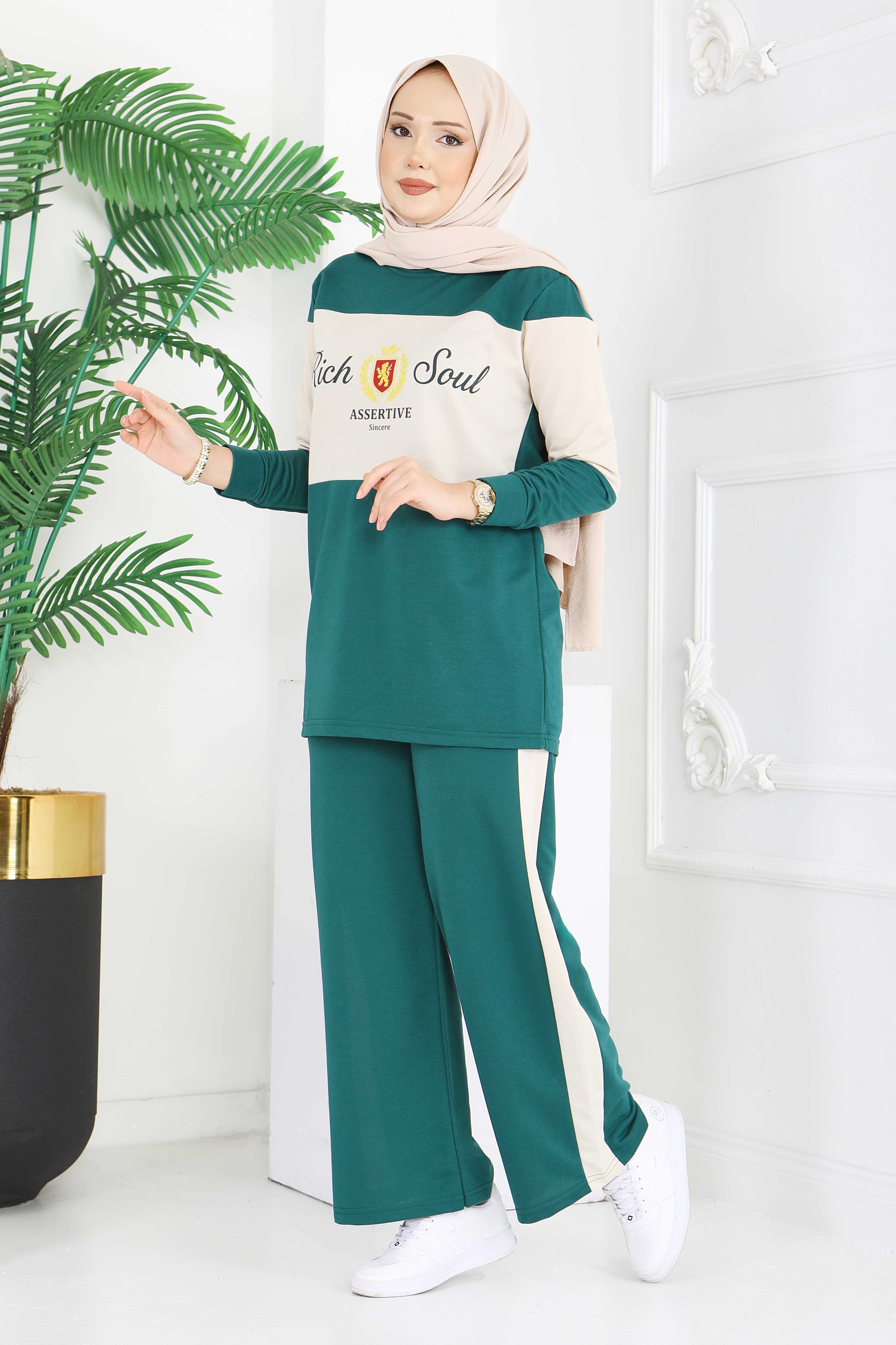 Baskılı Garnili İki İplik Takım - 2047-ZUMRUT - 4